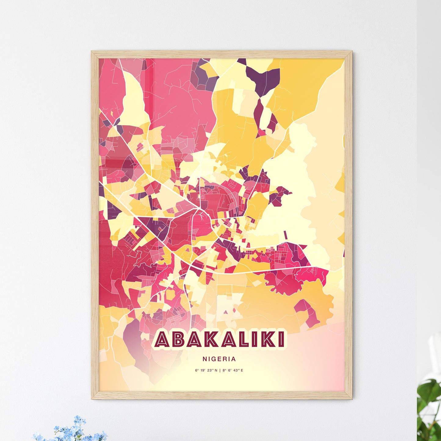 Colorful ABAKALIKI NIGERIA Fine Art Map Hot Red