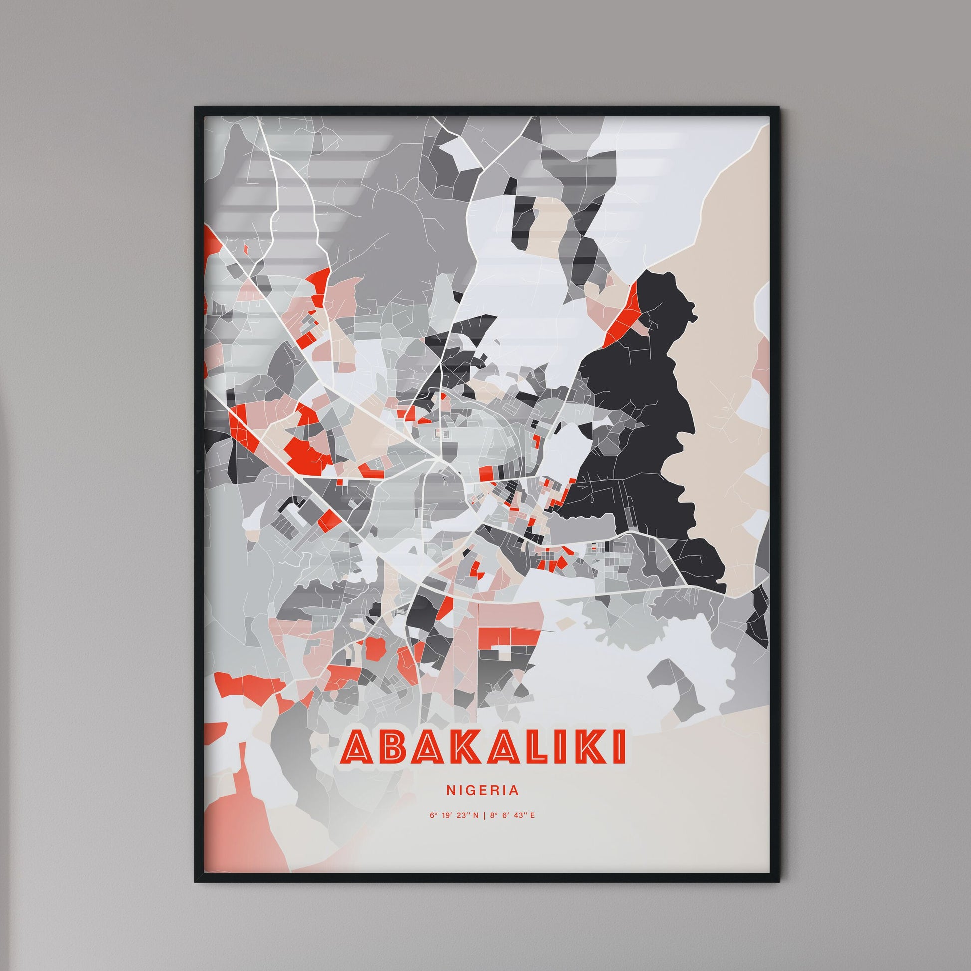 Colorful ABAKALIKI NIGERIA Fine Art Map Modern