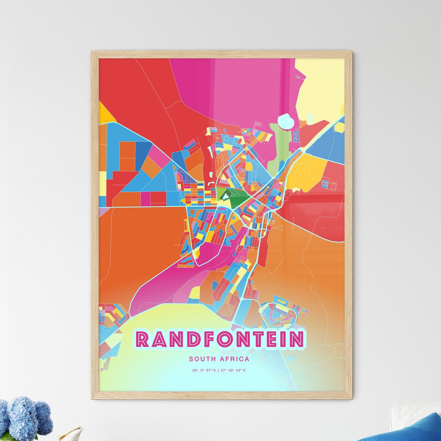 Colorful RANDFONTEIN SOUTH AFRICA Fine Art Map Crazy Colors