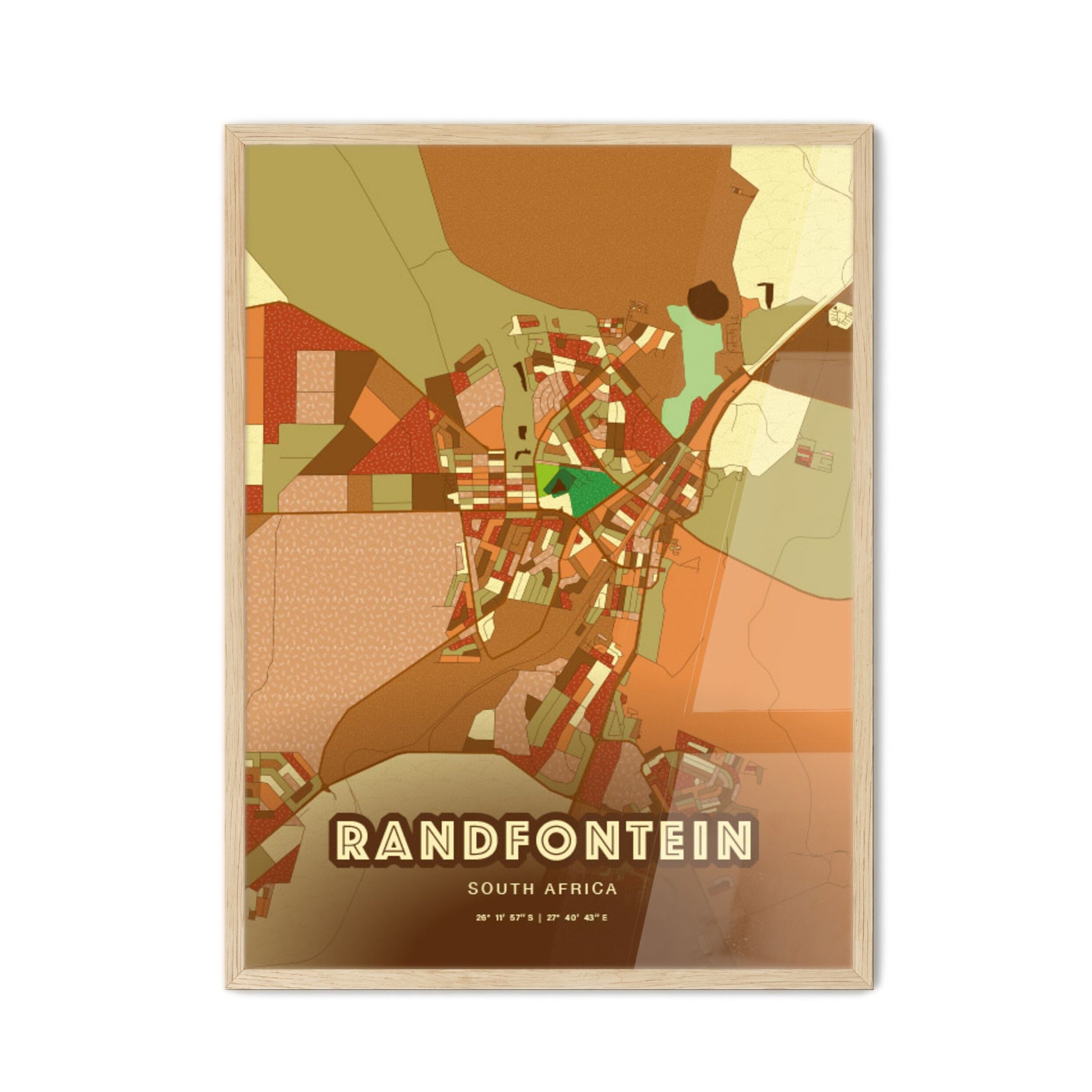 Colorful RANDFONTEIN SOUTH AFRICA Fine Art Map Farmhouse