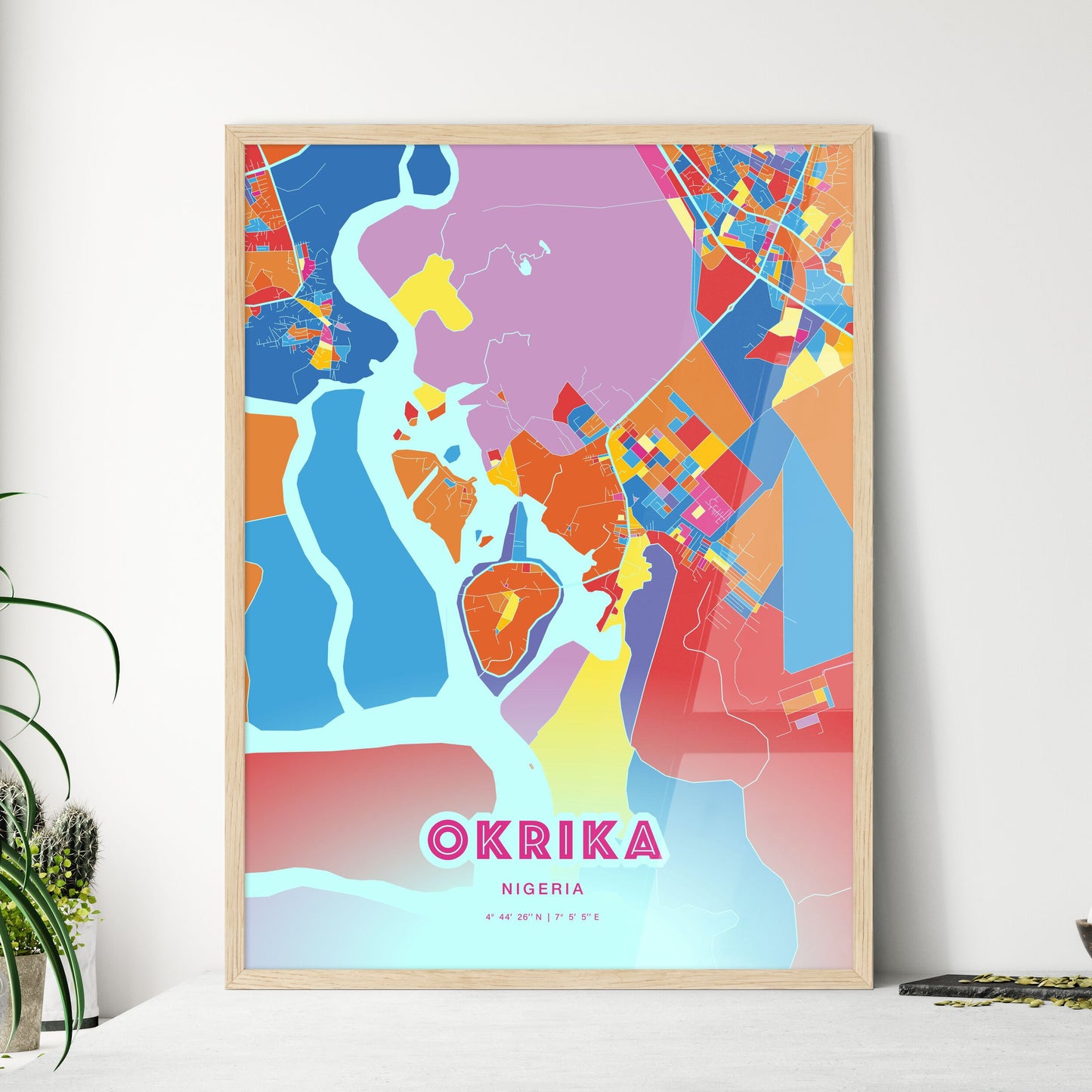 Colorful OKRIKA NIGERIA Fine Art Map Crazy Colors