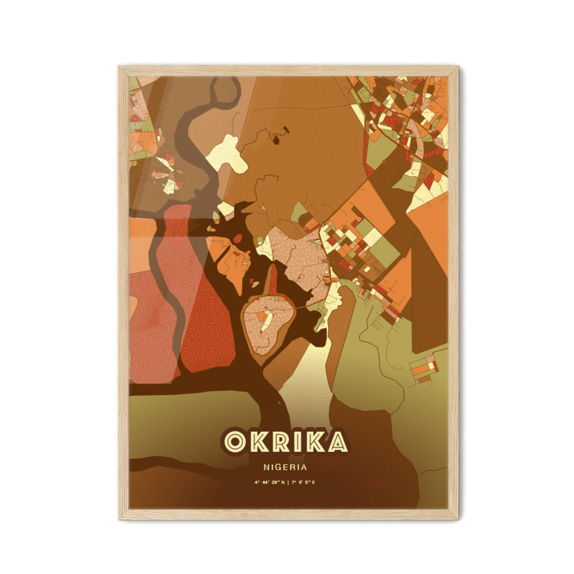 Colorful OKRIKA NIGERIA Fine Art Map Farmhouse