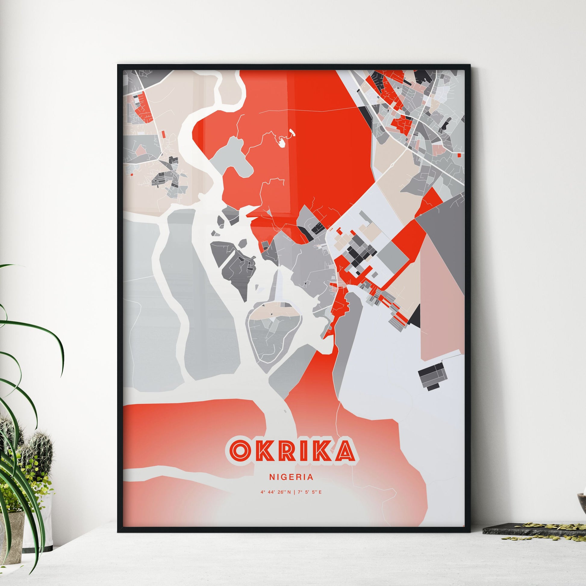 Colorful OKRIKA NIGERIA Fine Art Map Modern