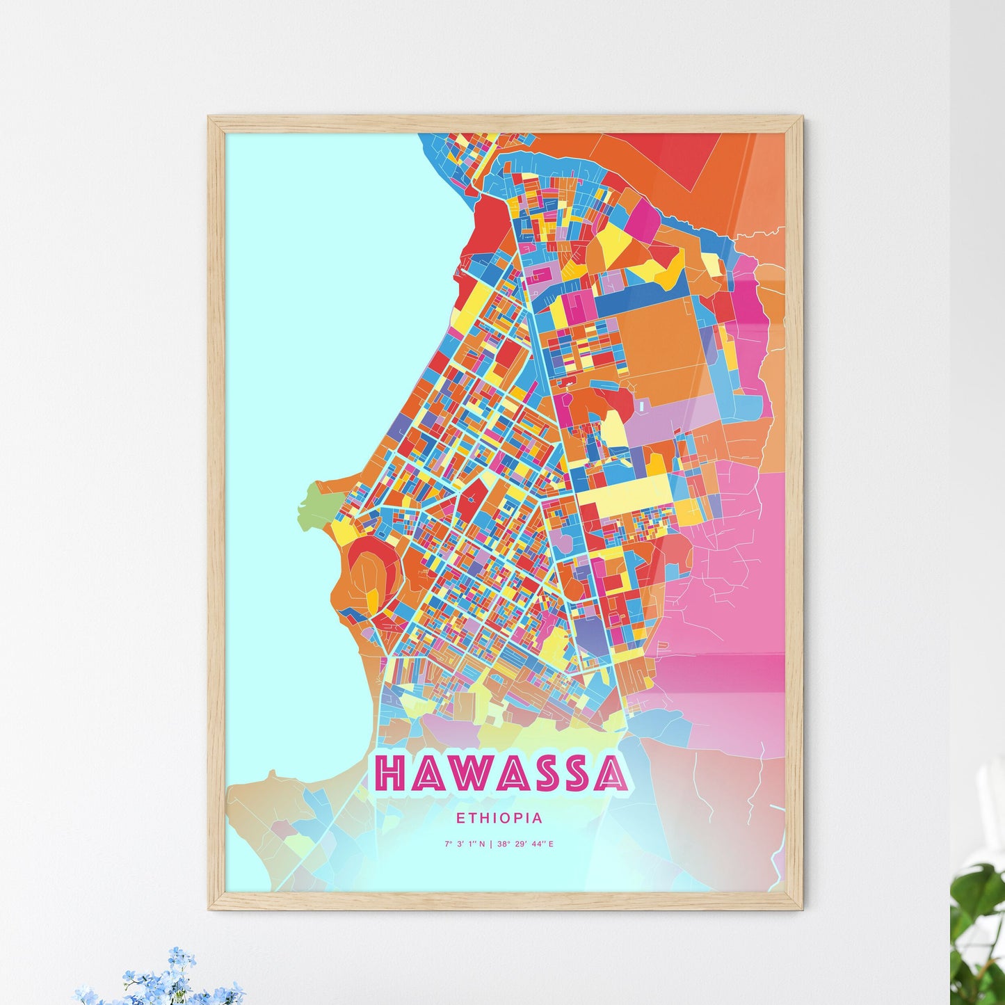 Colorful HAWASSA ETHIOPIA Fine Art Map Crazy Colors