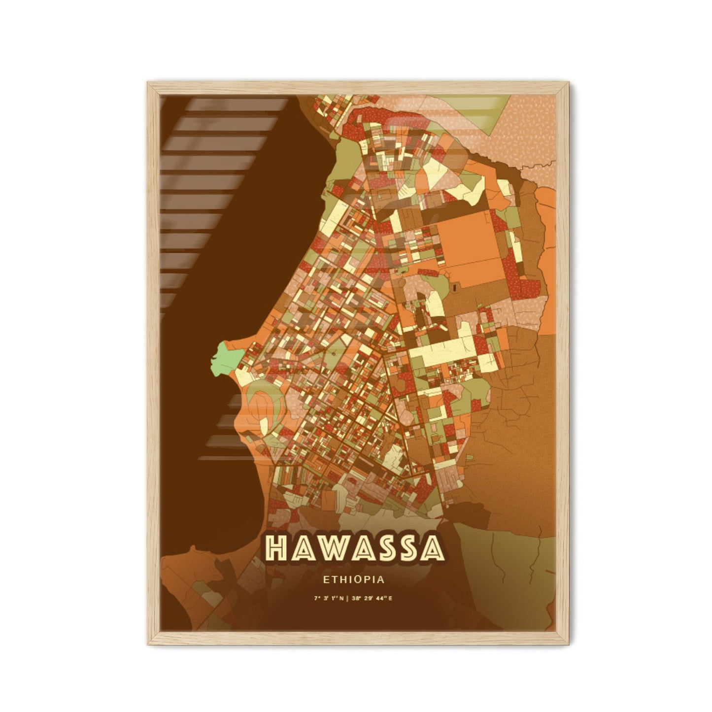 Colorful HAWASSA ETHIOPIA Fine Art Map Farmhouse