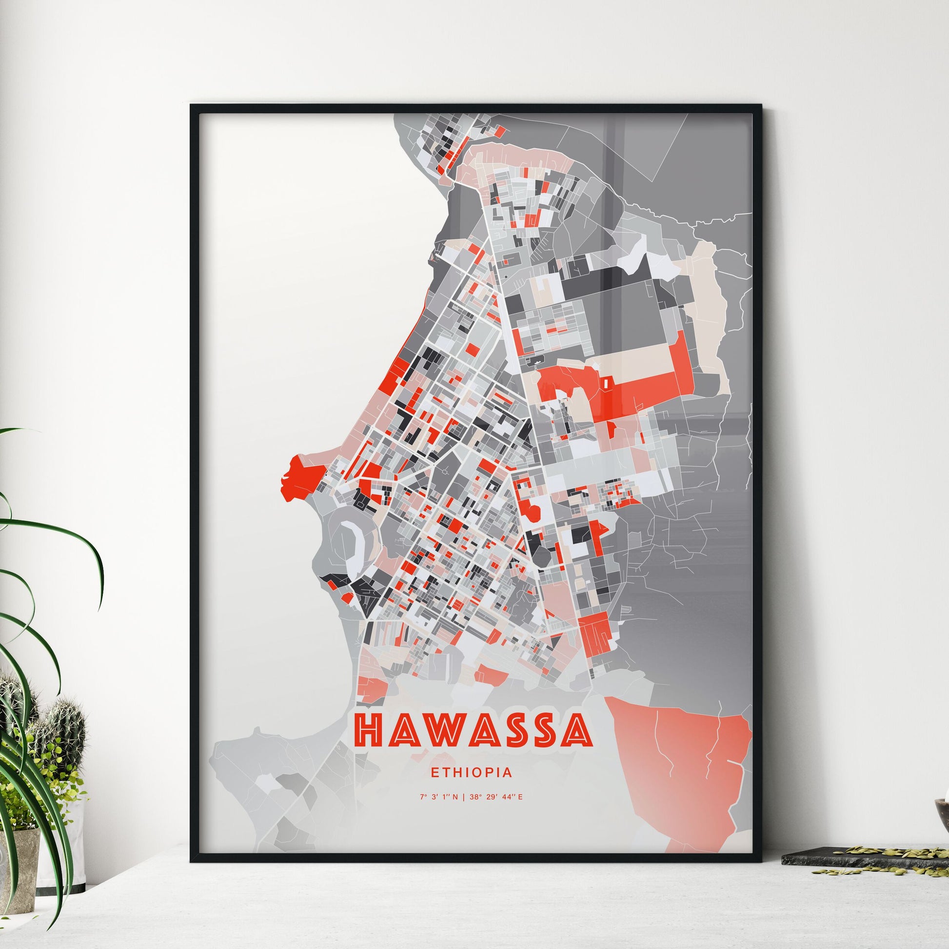 Colorful HAWASSA ETHIOPIA Fine Art Map Modern