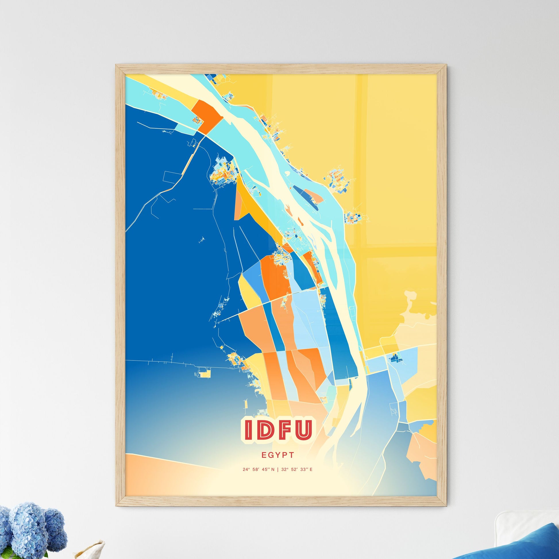 Colorful IDFU EGYPT Fine Art Map Blue Orange