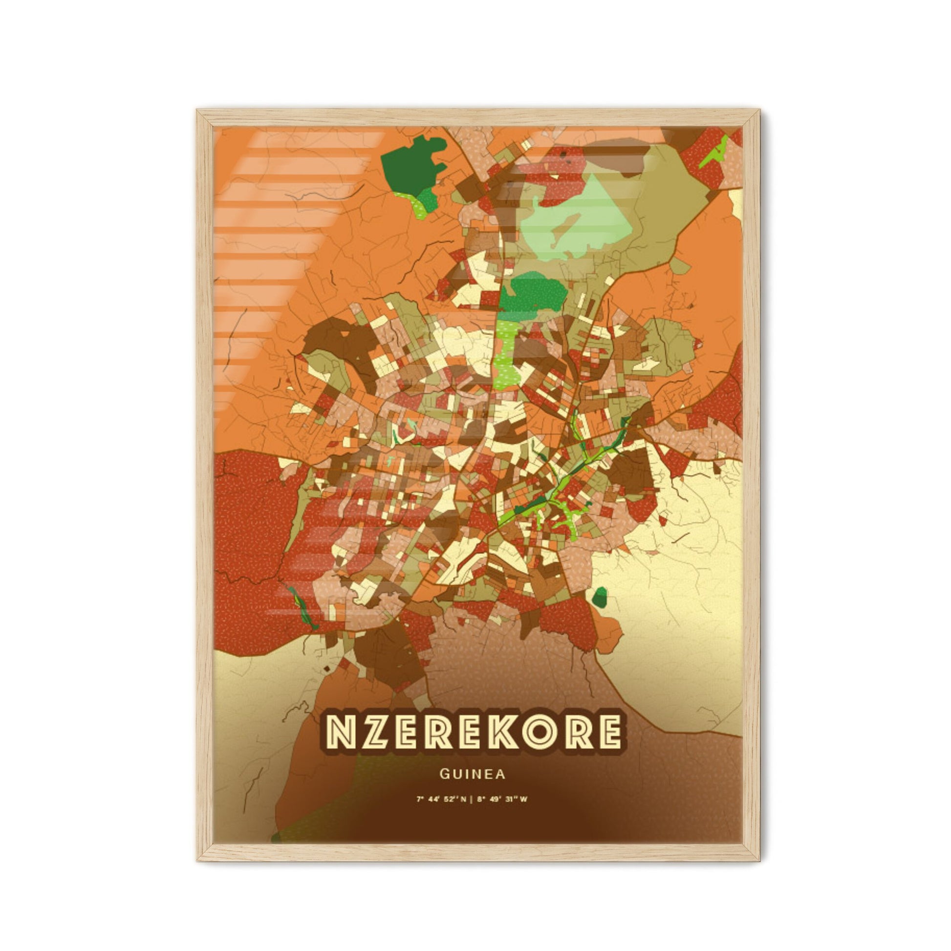 Colorful NZEREKORE GUINEA Fine Art Map Farmhouse