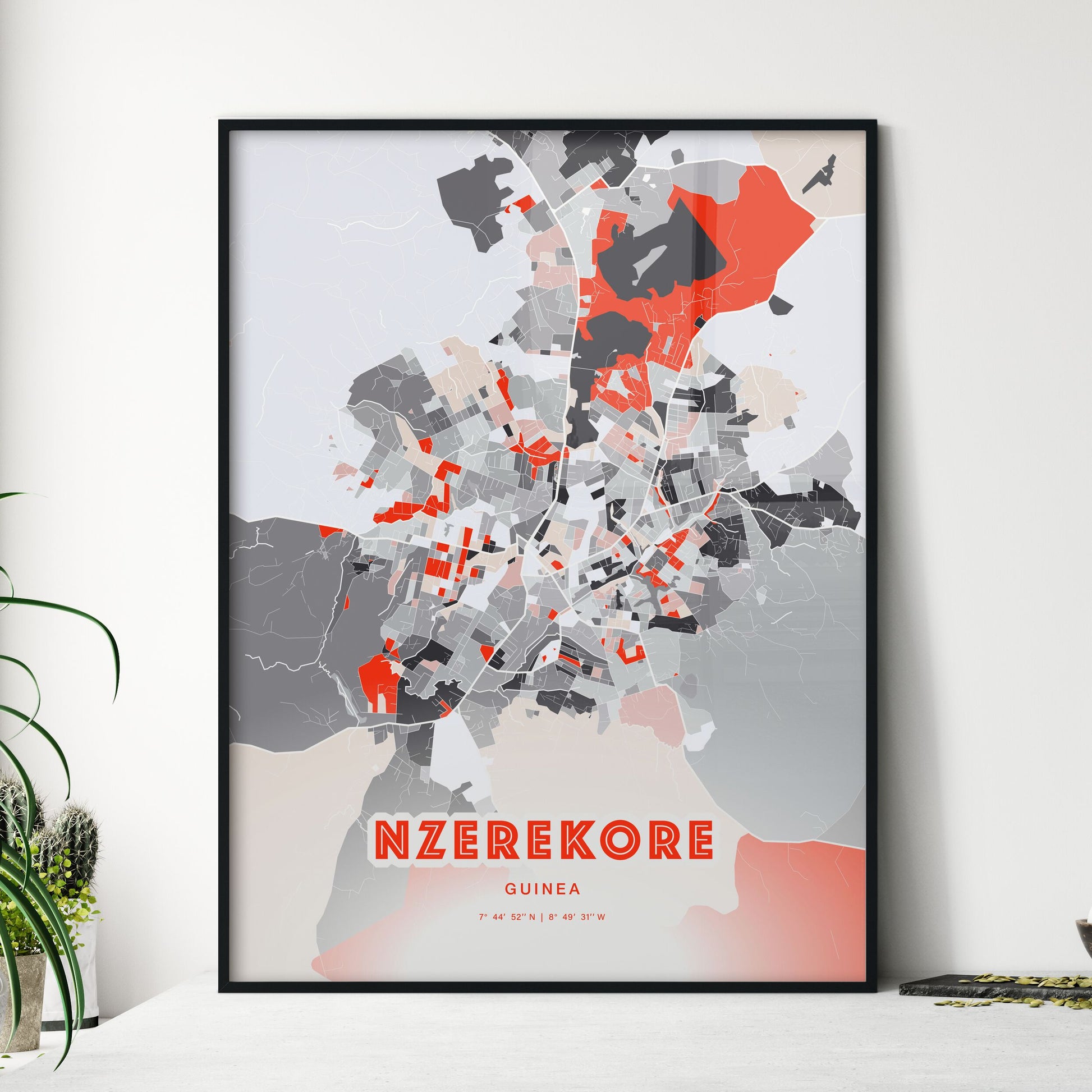 Colorful NZEREKORE GUINEA Fine Art Map Modern