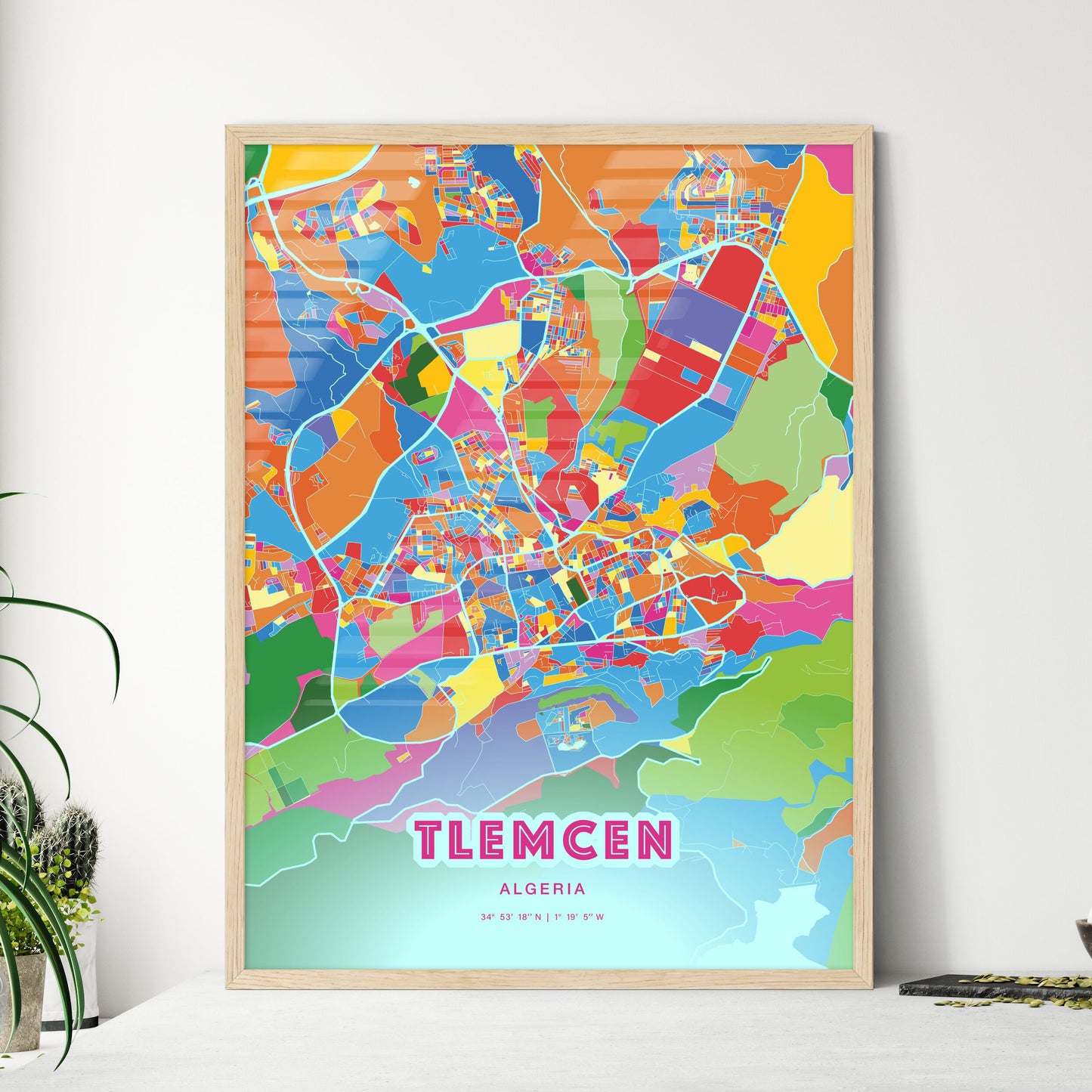 Colorful TLEMCEN ALGERIA Fine Art Map Crazy Colors