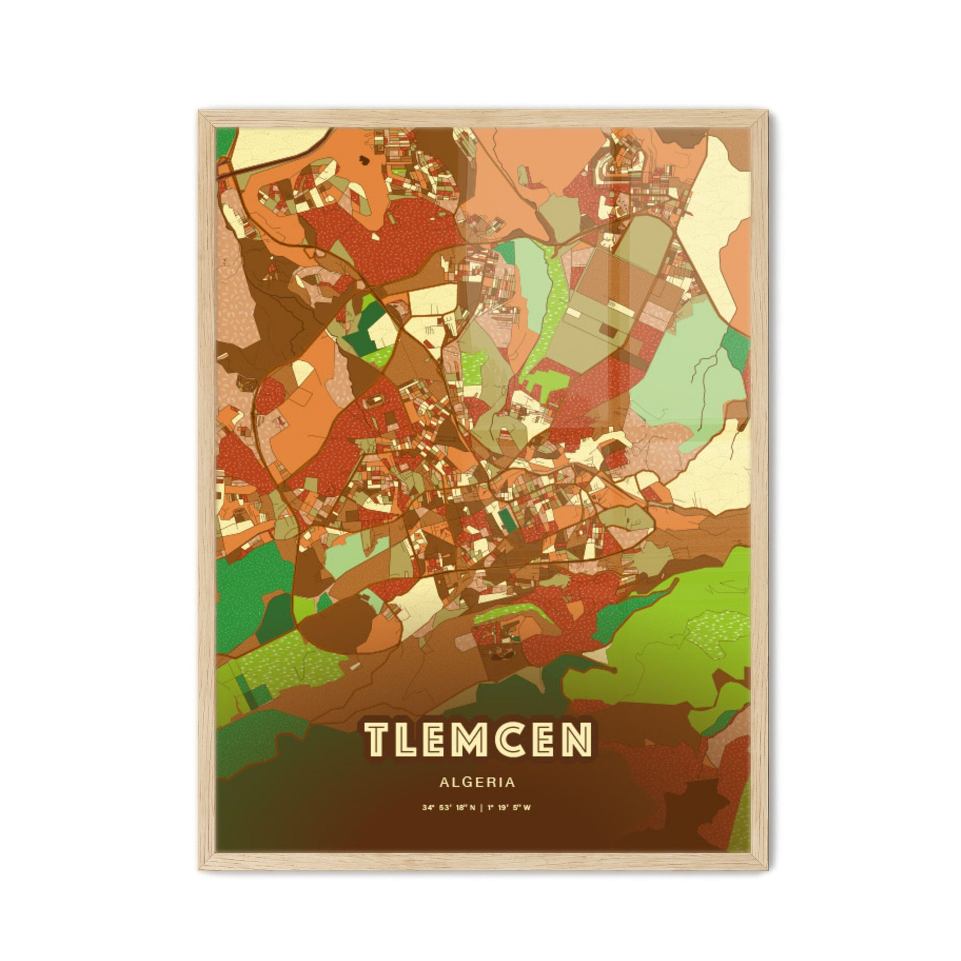 Colorful TLEMCEN ALGERIA Fine Art Map Farmhouse