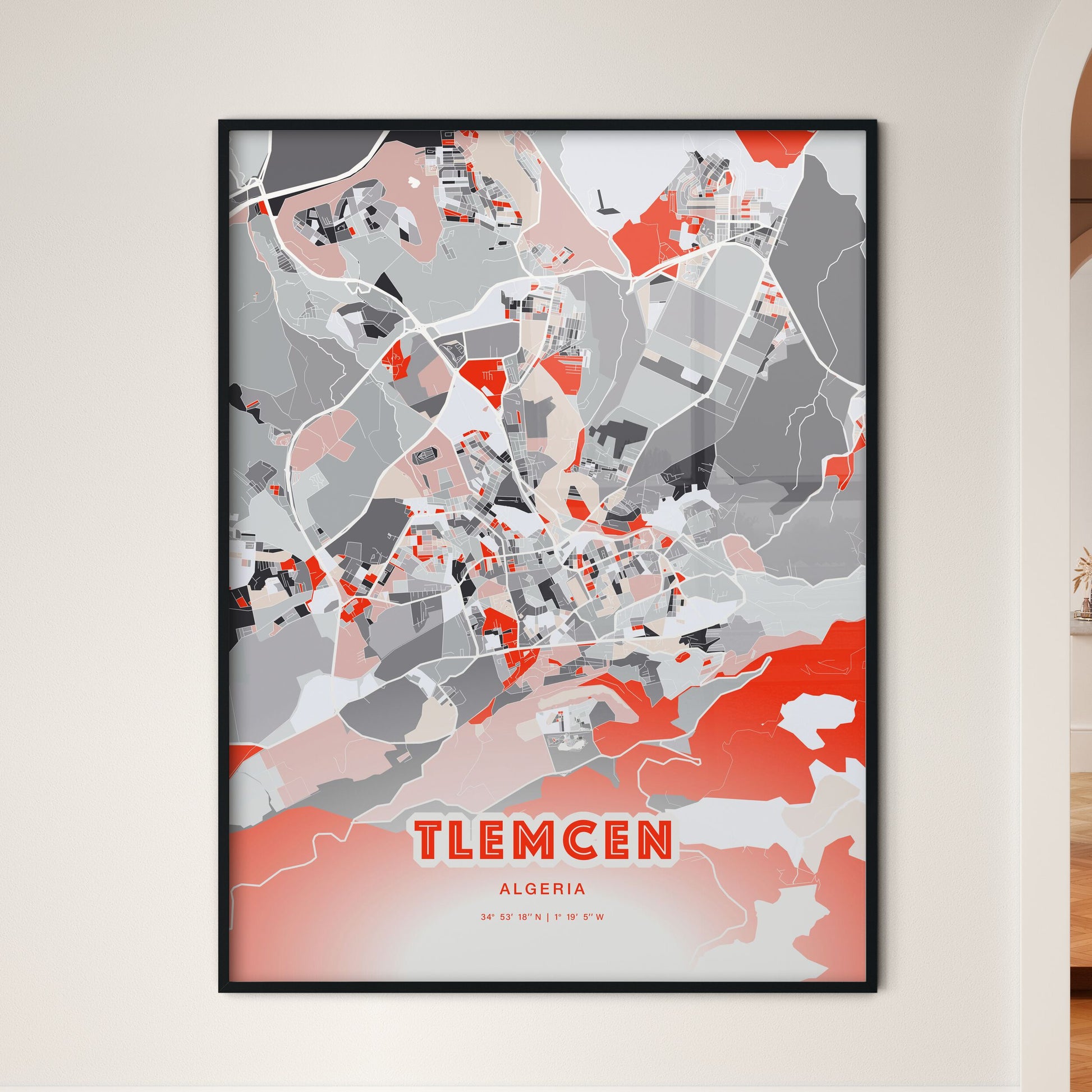 Colorful TLEMCEN ALGERIA Fine Art Map Modern