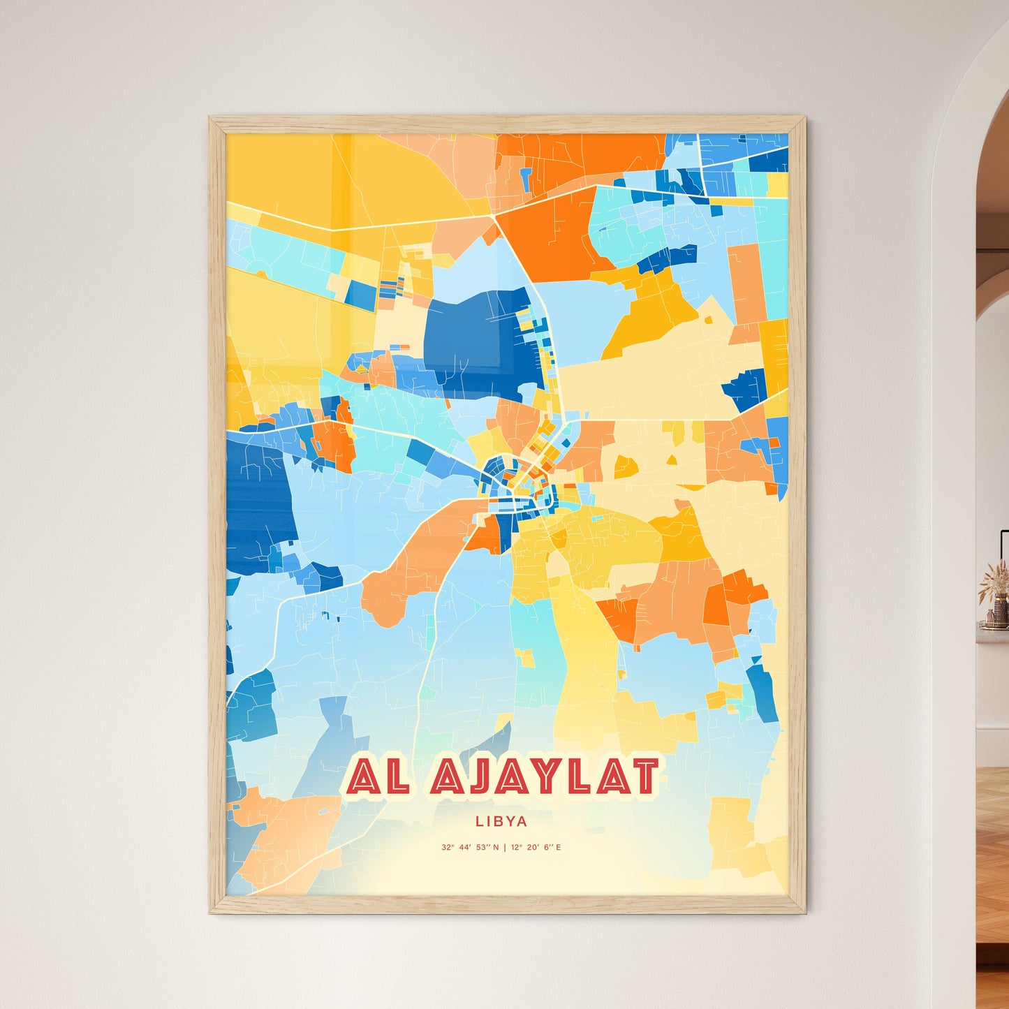 Colorful AL AJAYLAT LIBYA Fine Art Map Blue Orange