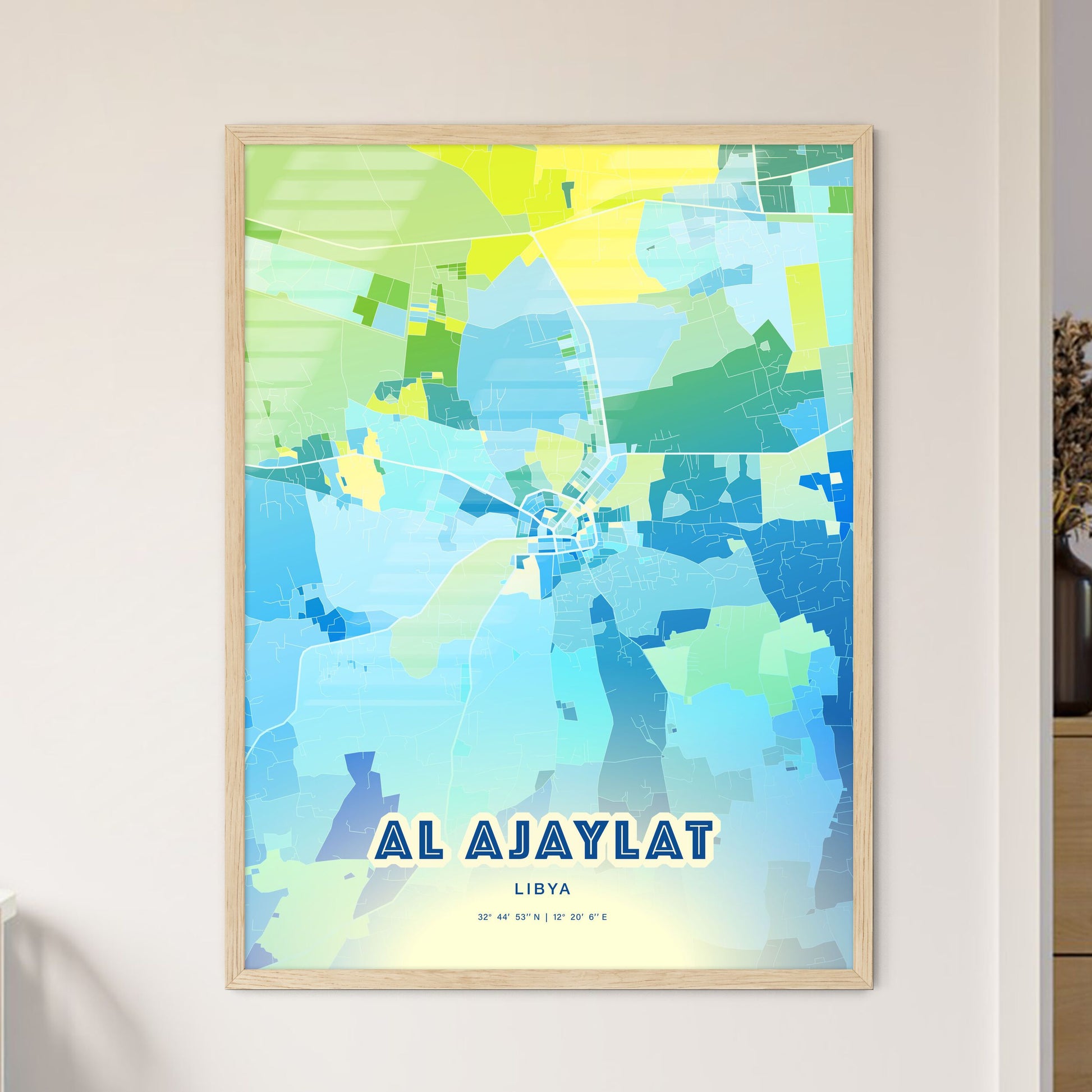 Colorful AL AJAYLAT LIBYA Fine Art Map Cool Blue