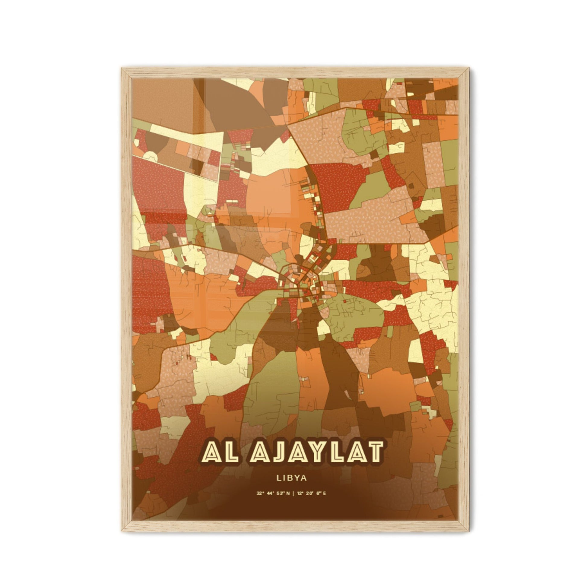 Colorful AL AJAYLAT LIBYA Fine Art Map Farmhouse