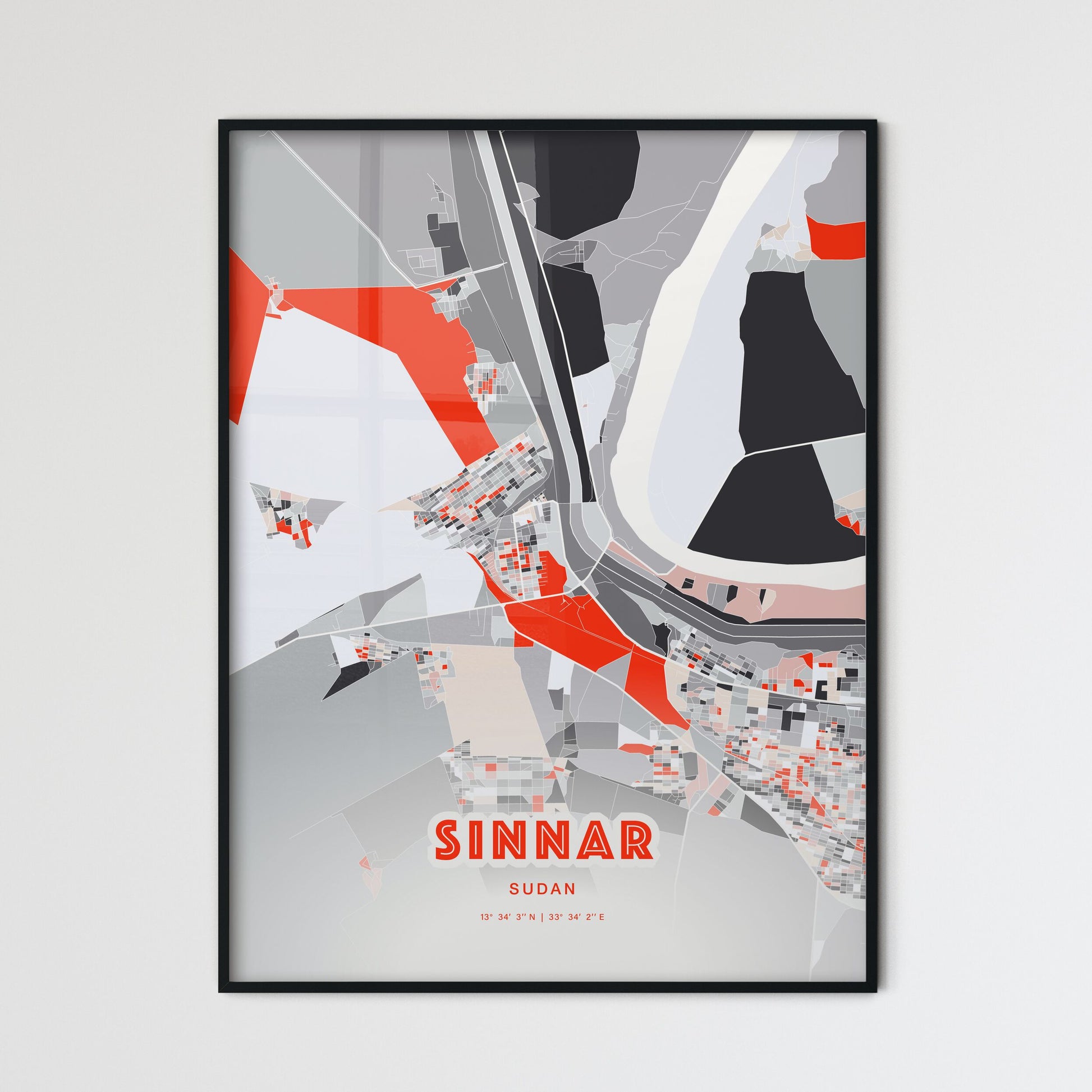 Colorful SINNAR SUDAN Fine Art Map Modern