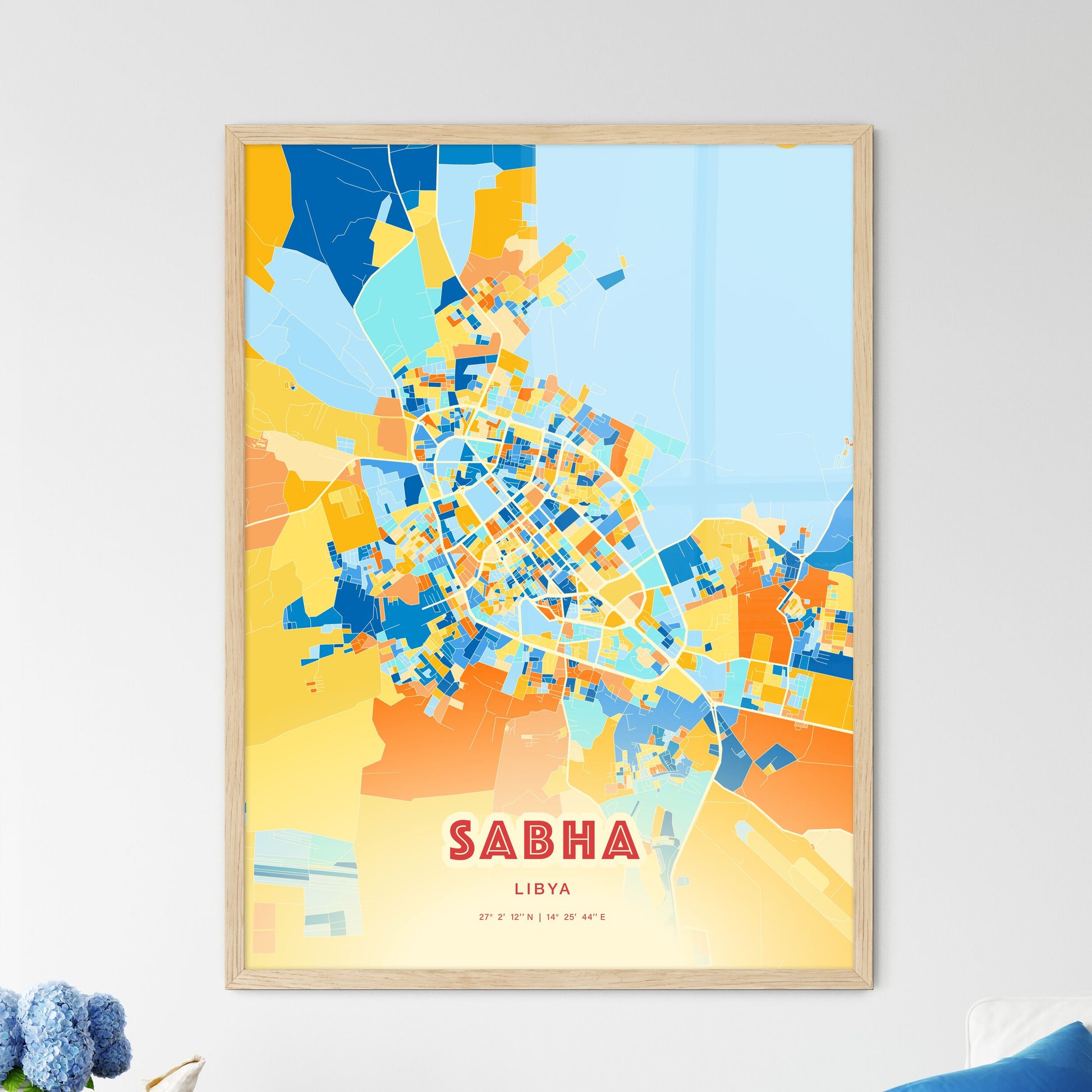 Colorful SABHA LIBYA Fine Art Map Blue Orange