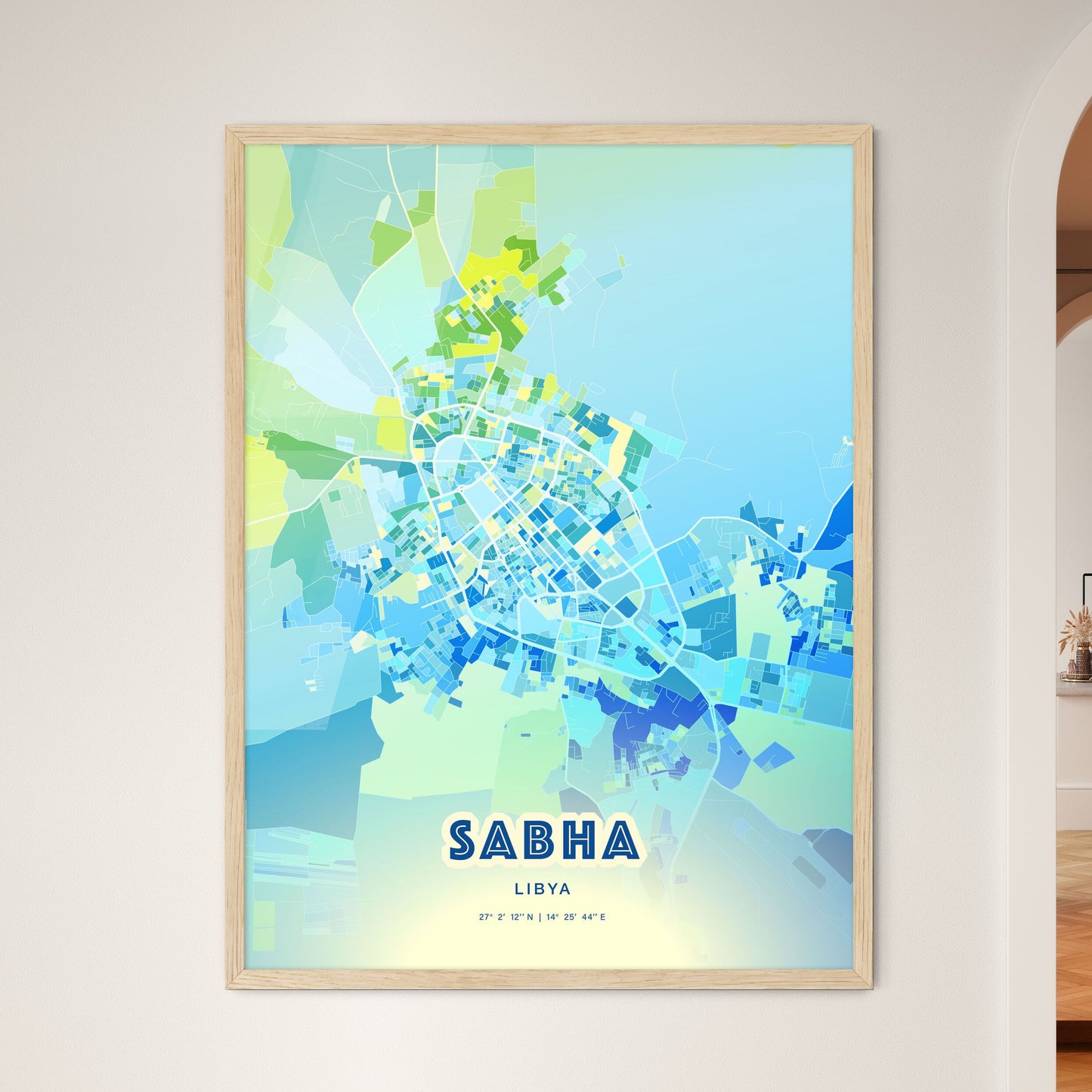 Colorful SABHA LIBYA Fine Art Map Cool Blue