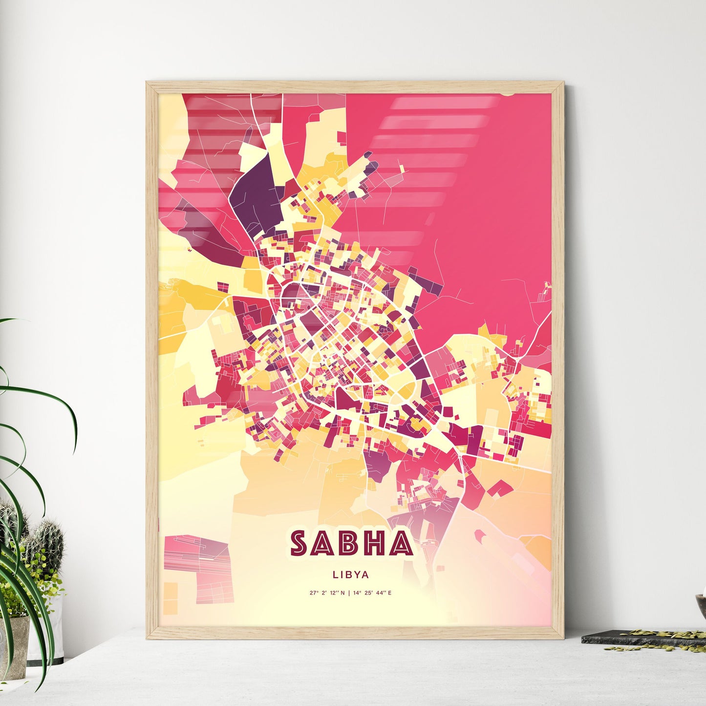 Colorful SABHA LIBYA Fine Art Map Hot Red