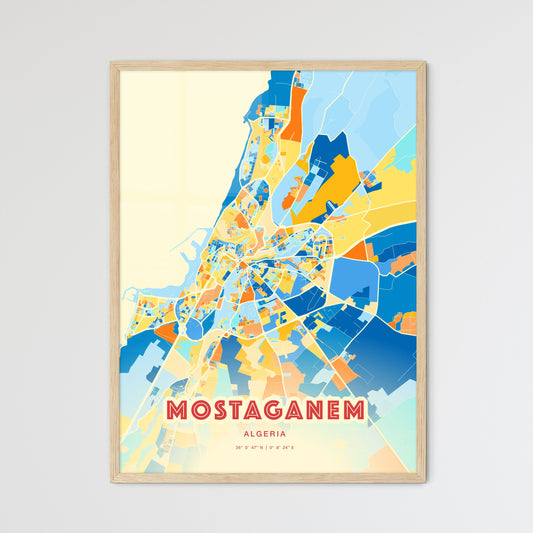 Colorful MOSTAGANEM ALGERIA Fine Art Map Blue Orange