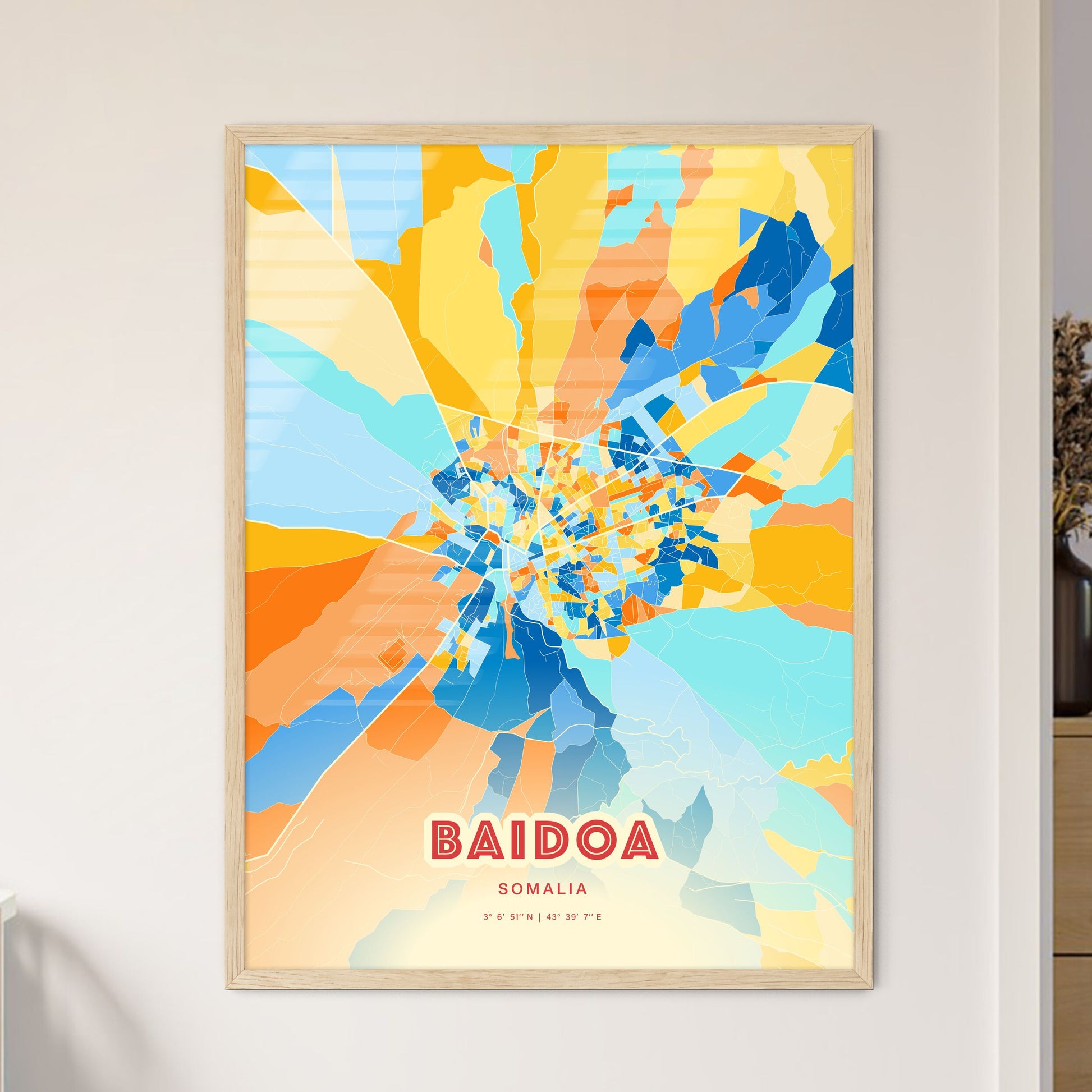 Colorful BAIDOA SOMALIA Fine Art Map Blue Orange