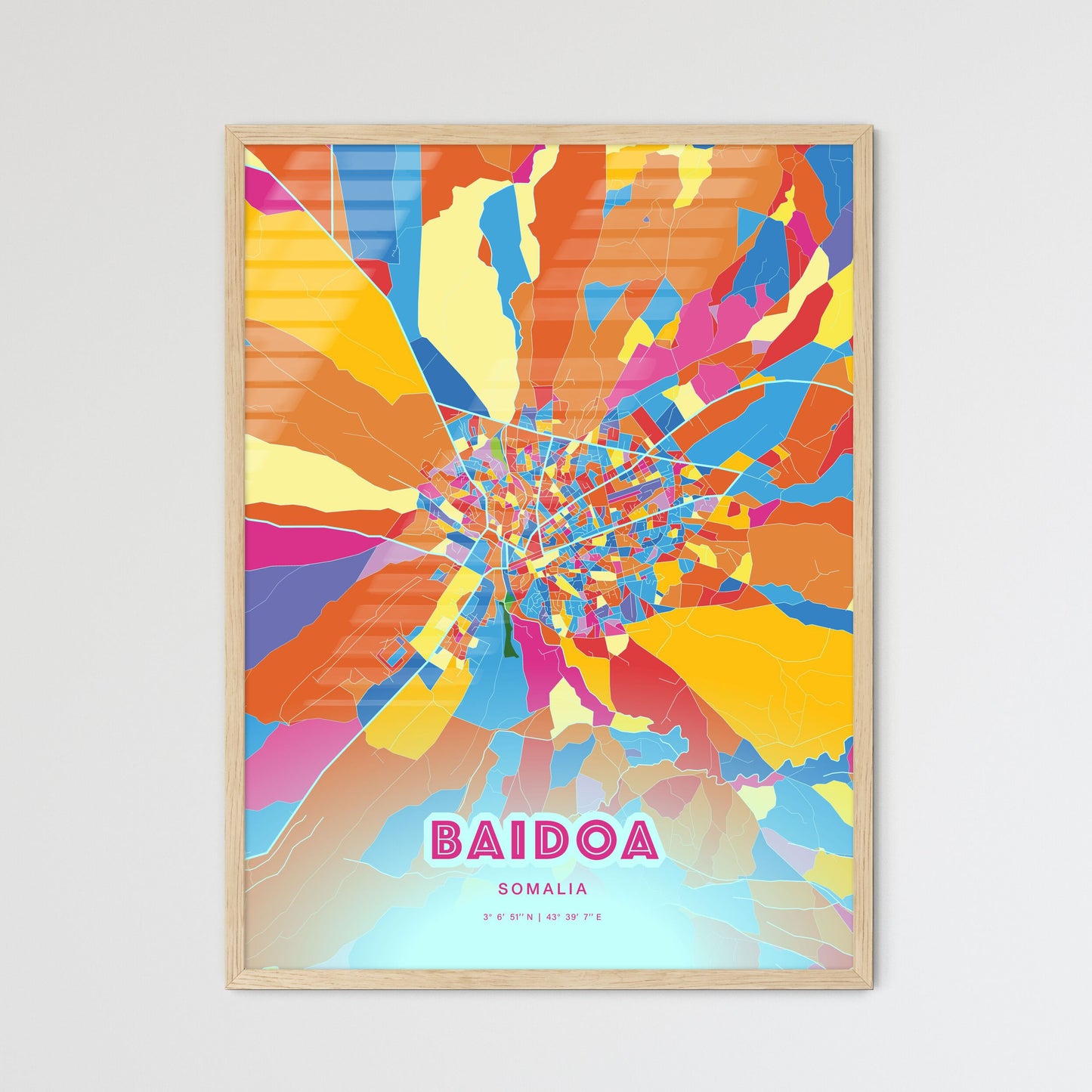 Colorful BAIDOA SOMALIA Fine Art Map Crazy Colors