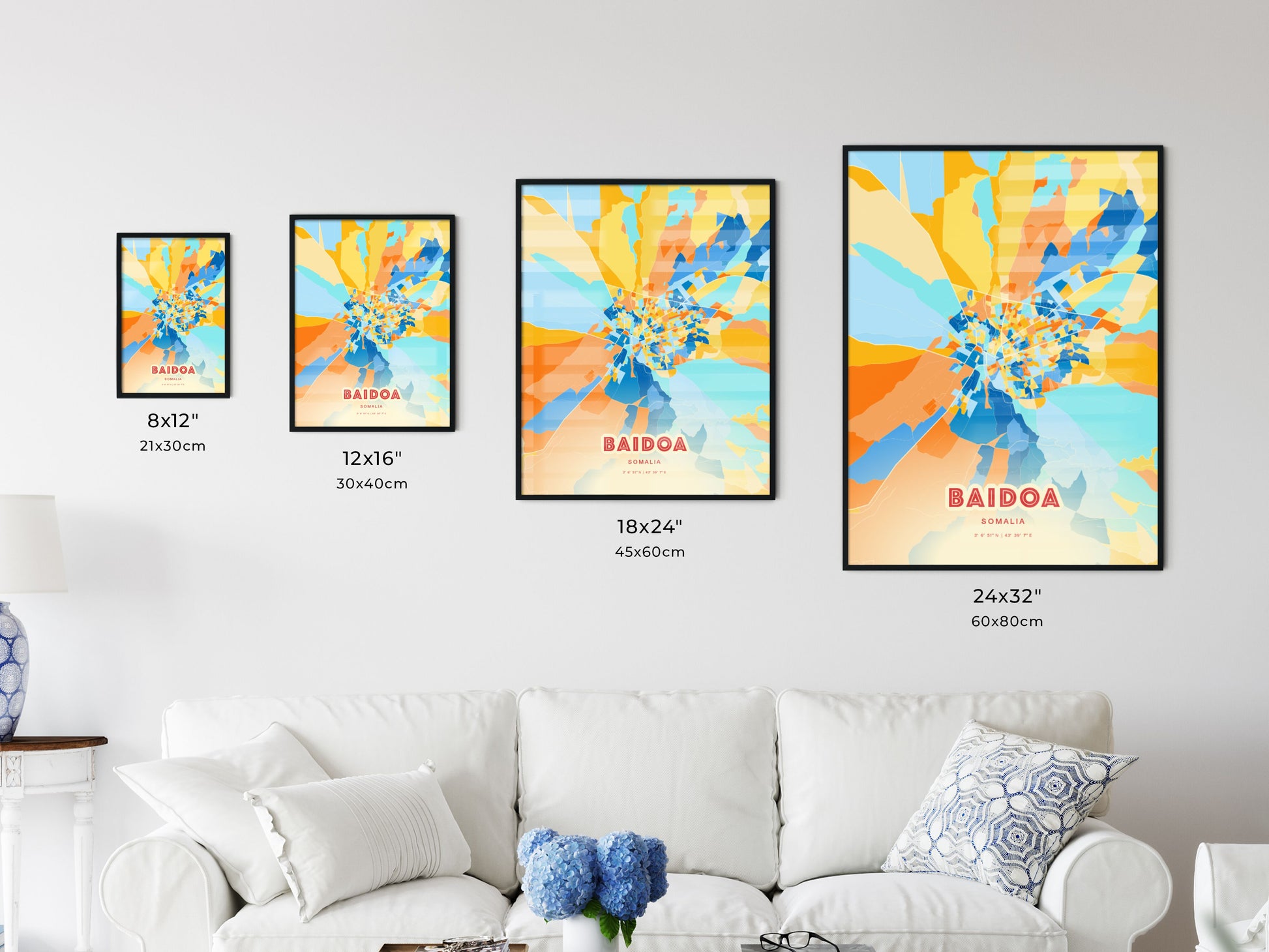 Colorful BAIDOA SOMALIA Fine Art Map