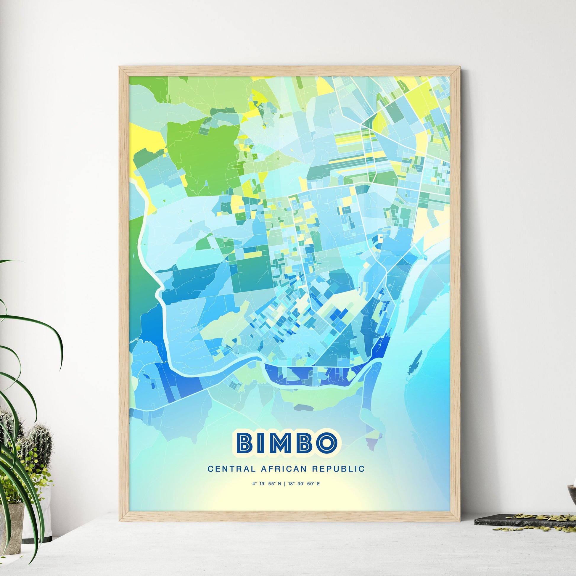 Colorful BIMBO CENTRAL AFRICAN REPUBLIC Fine Art Map Cool Blue