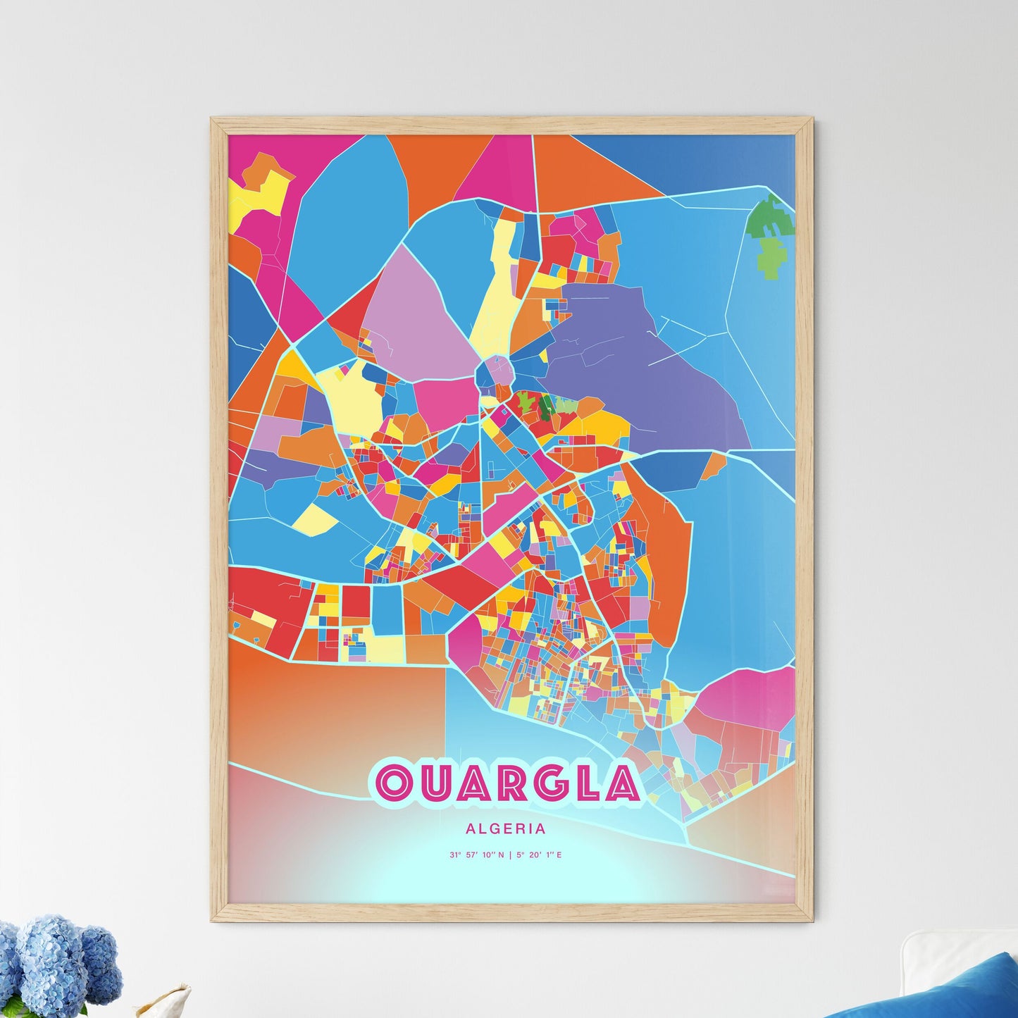 Colorful OUARGLA ALGERIA Fine Art Map Crazy Colors