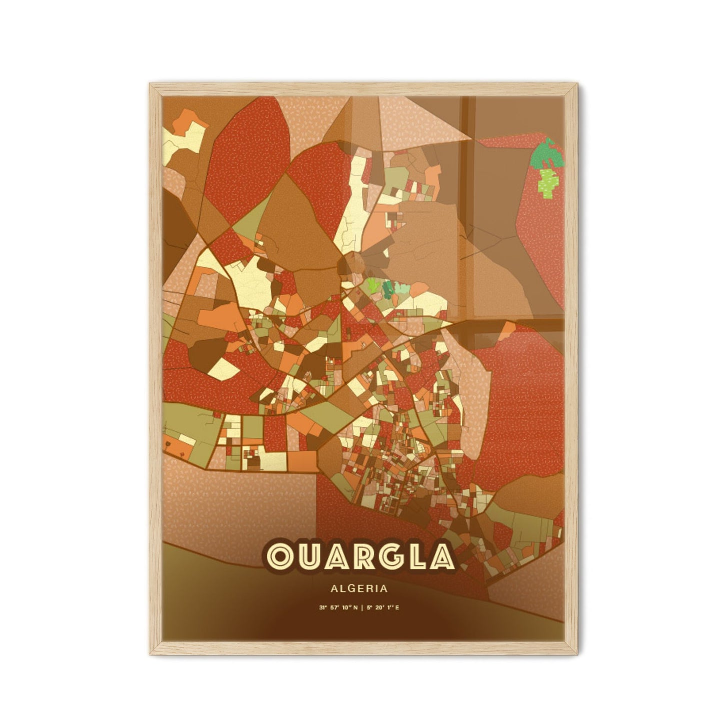 Colorful OUARGLA ALGERIA Fine Art Map Farmhouse