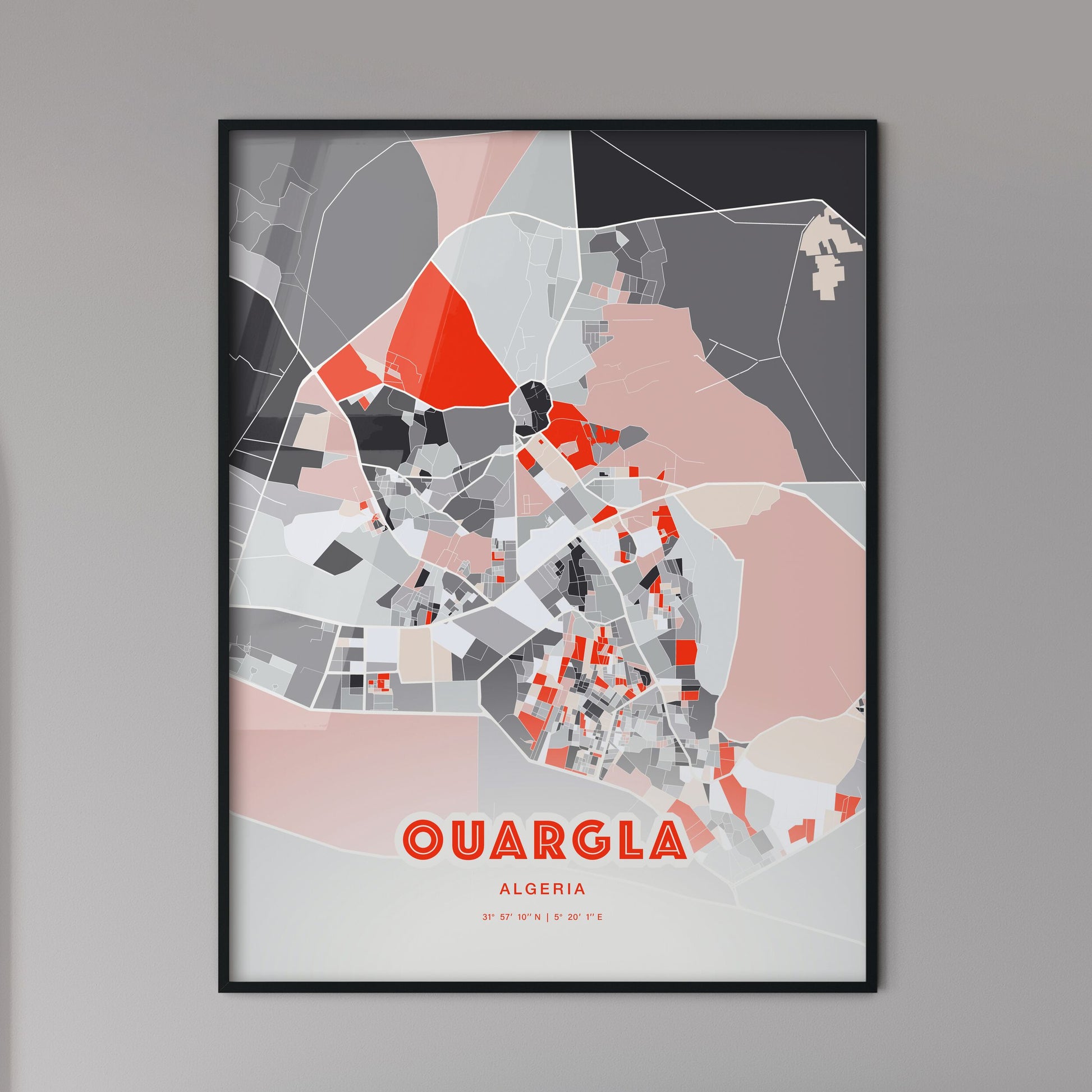 Colorful OUARGLA ALGERIA Fine Art Map Modern