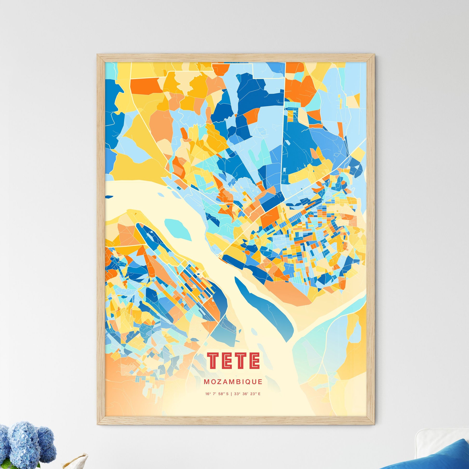 Colorful TETE MOZAMBIQUE Fine Art Map Blue Orange