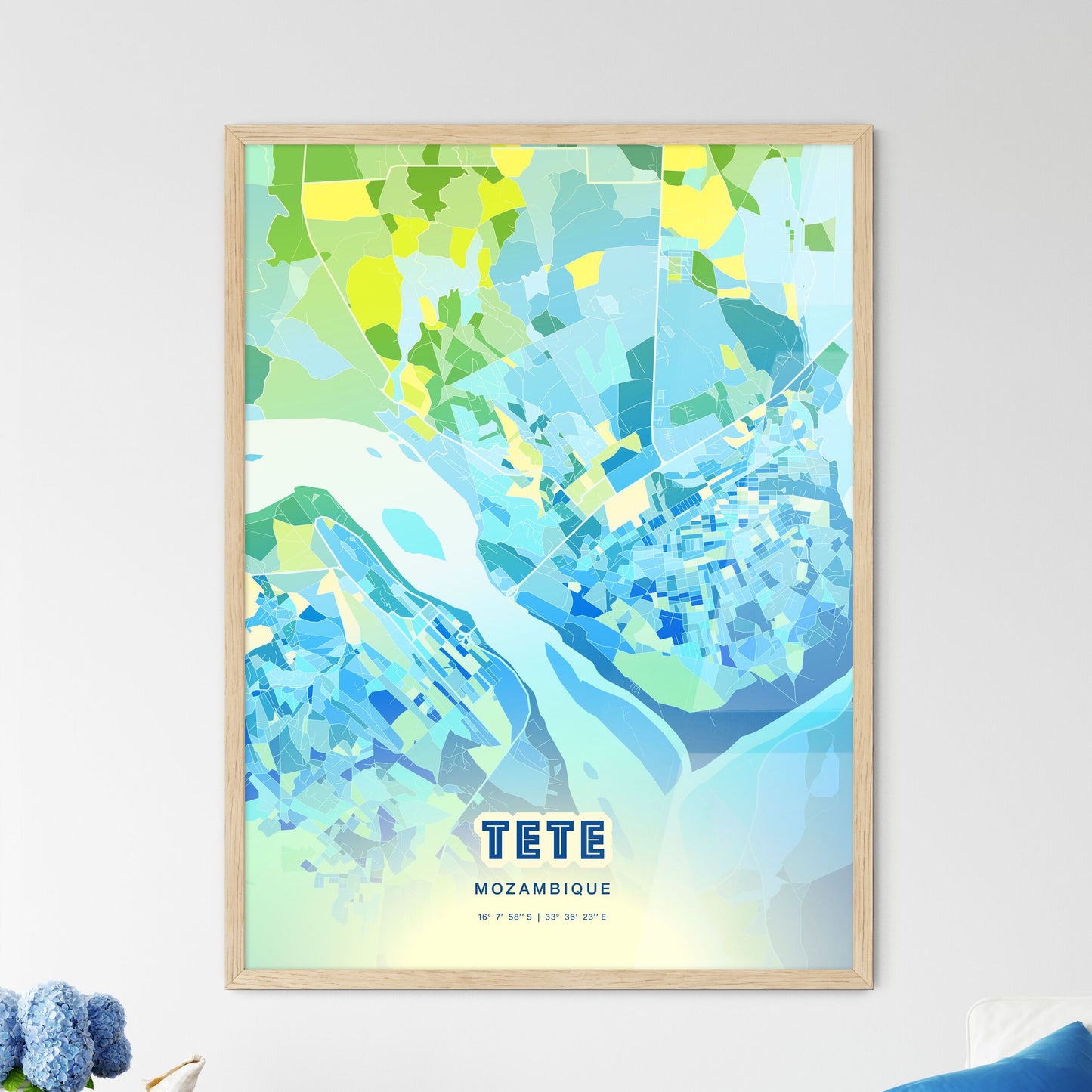 Colorful TETE MOZAMBIQUE Fine Art Map Cool Blue