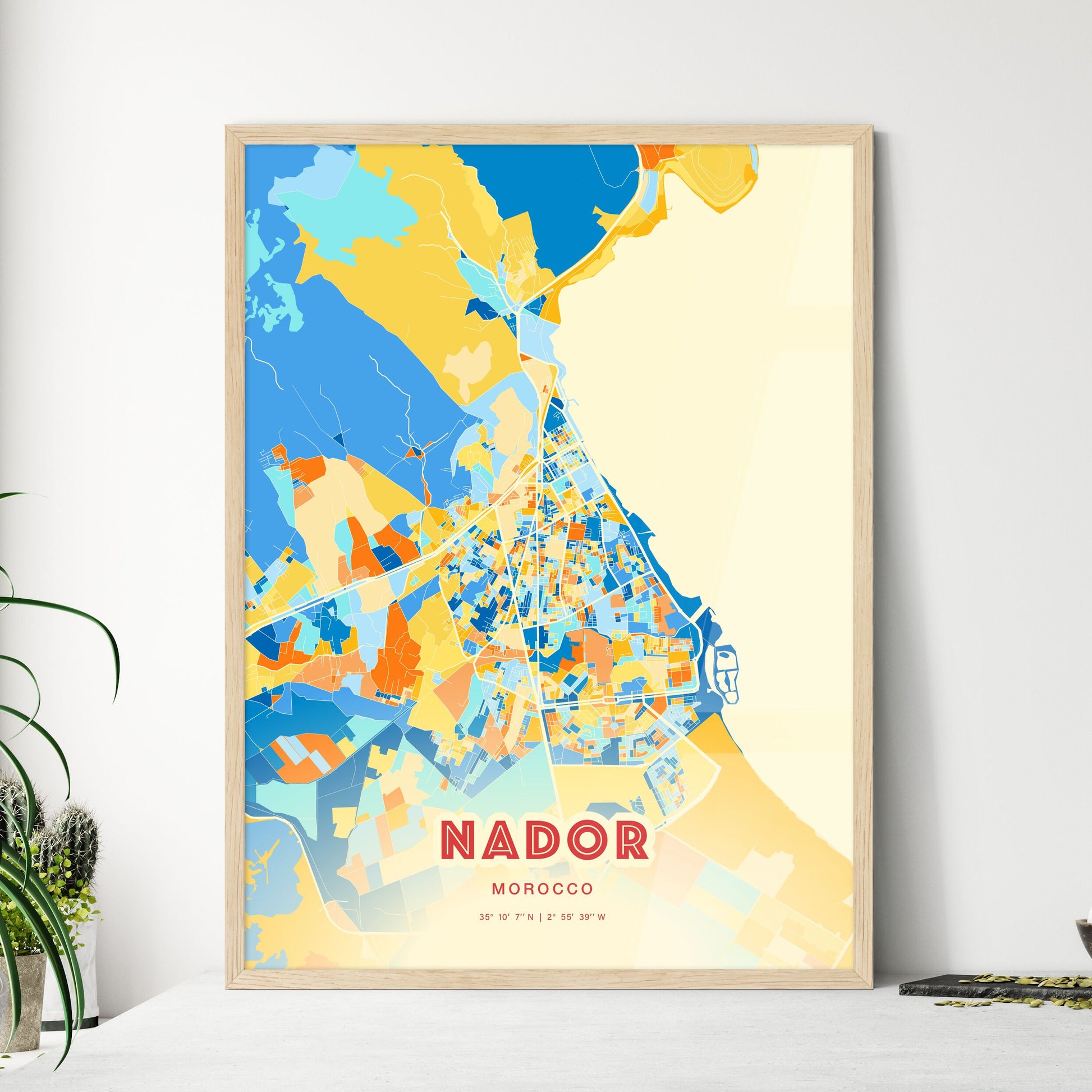 Colorful NADOR MOROCCO Fine Art Map Blue Orange
