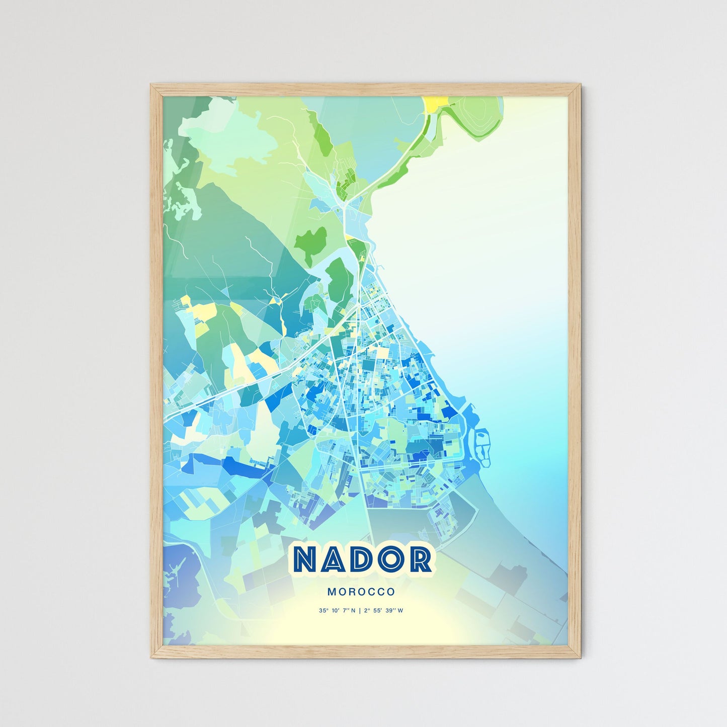 Colorful NADOR MOROCCO Fine Art Map Cool Blue