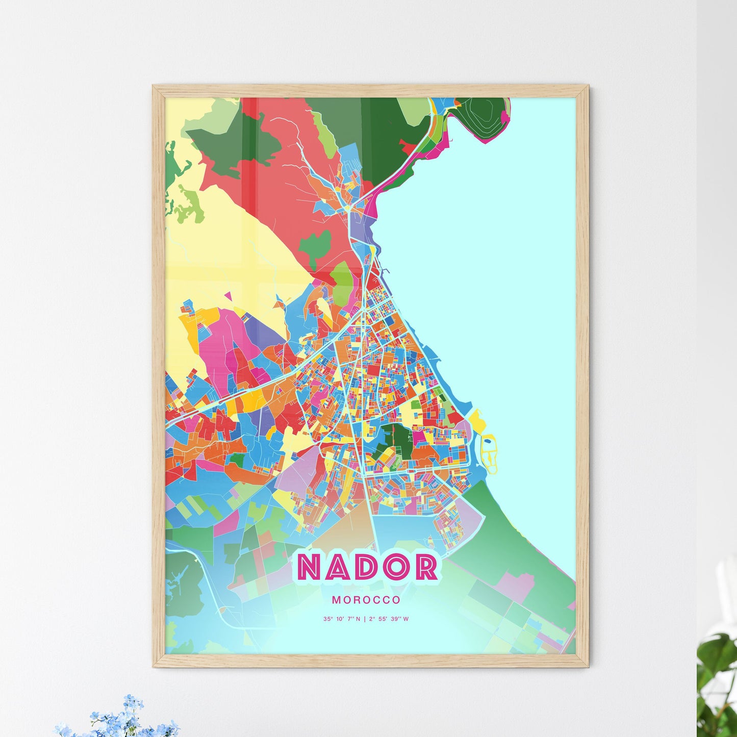 Colorful NADOR MOROCCO Fine Art Map Crazy Colors