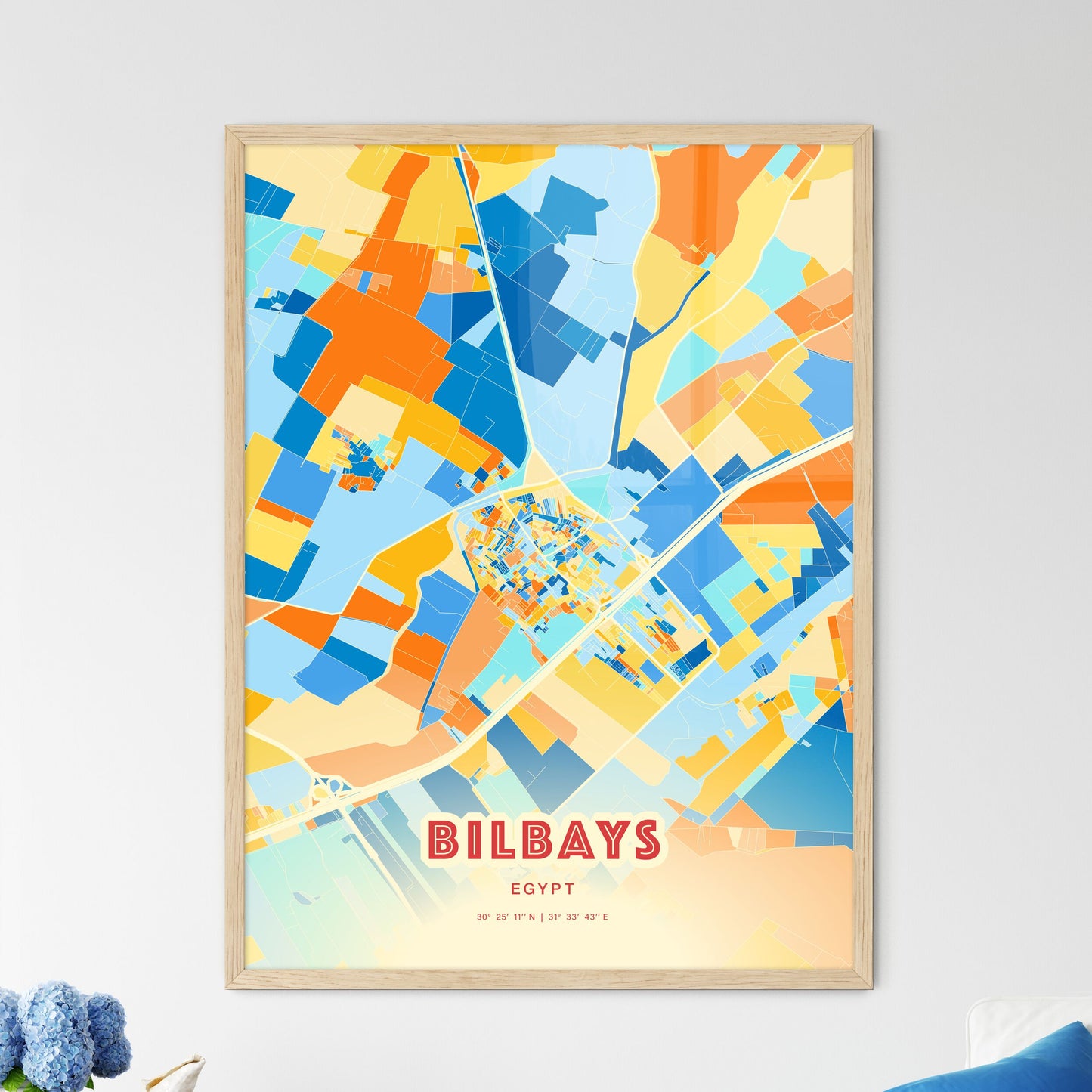 Colorful BILBAYS EGYPT Fine Art Map Blue Orange