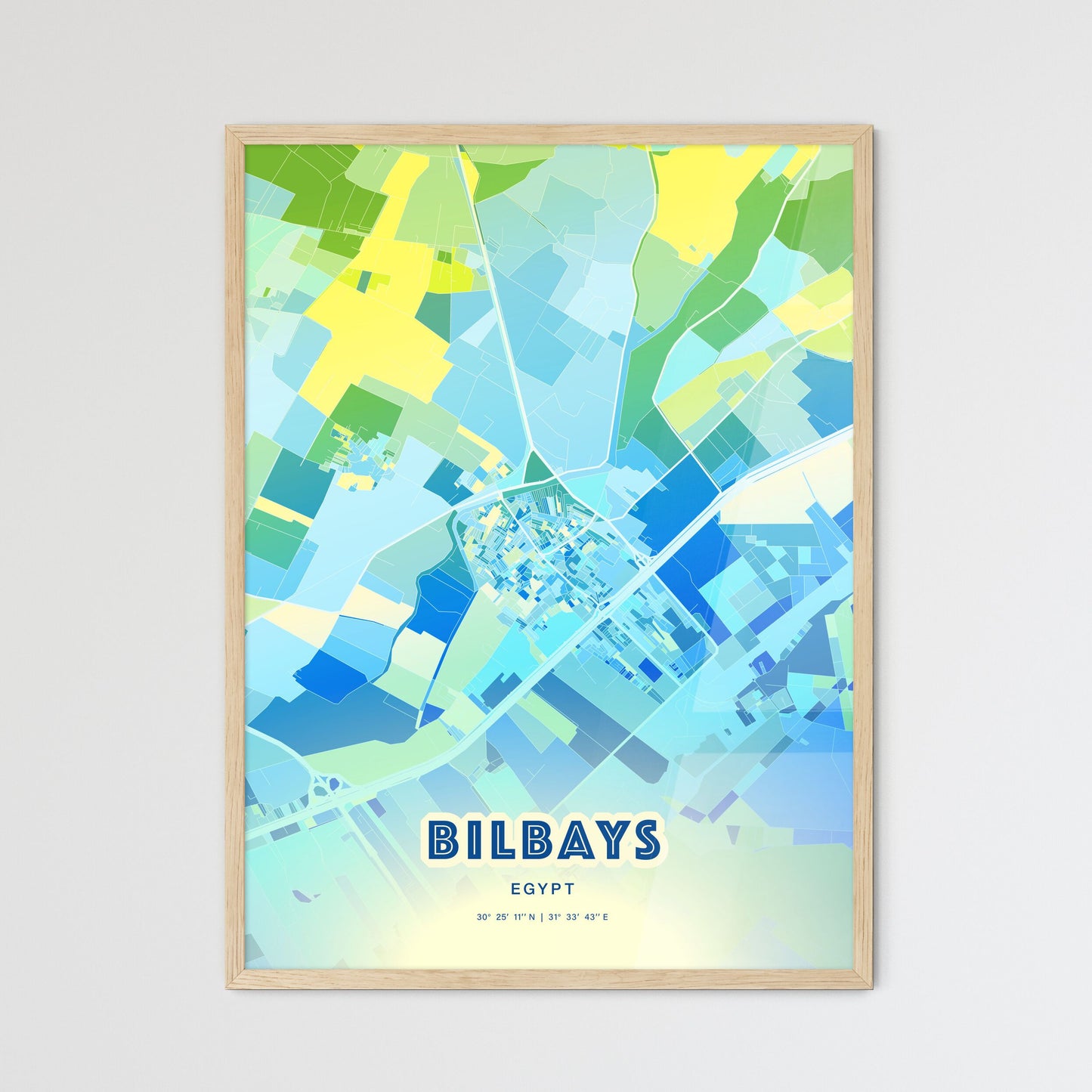 Colorful BILBAYS EGYPT Fine Art Map Cool Blue