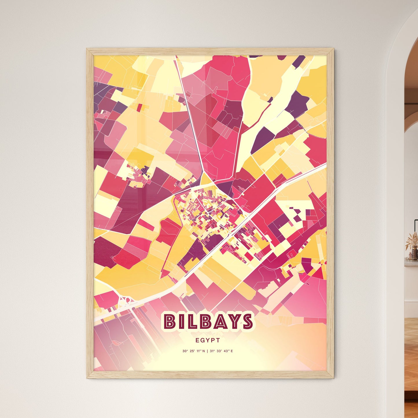 Colorful BILBAYS EGYPT Fine Art Map Hot Red