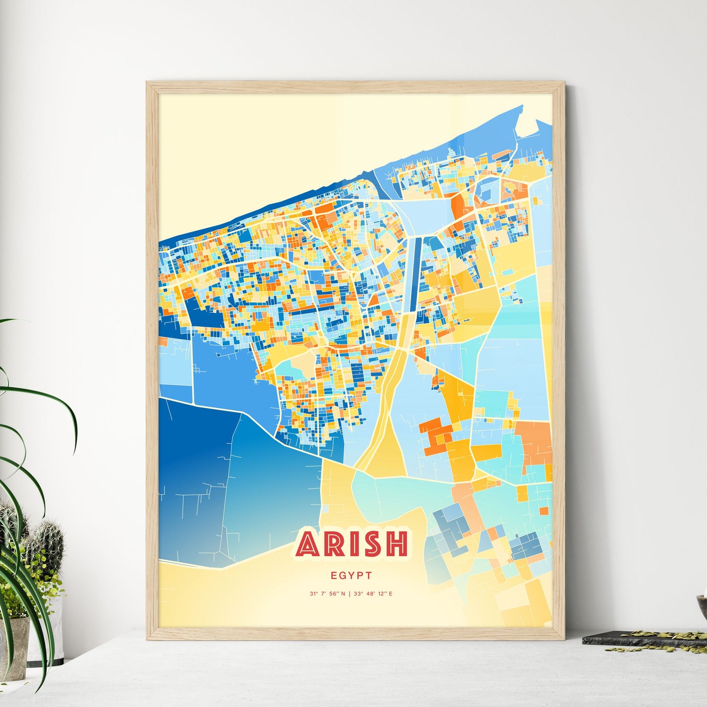 Colorful ARISH EGYPT Fine Art Map Blue Orange