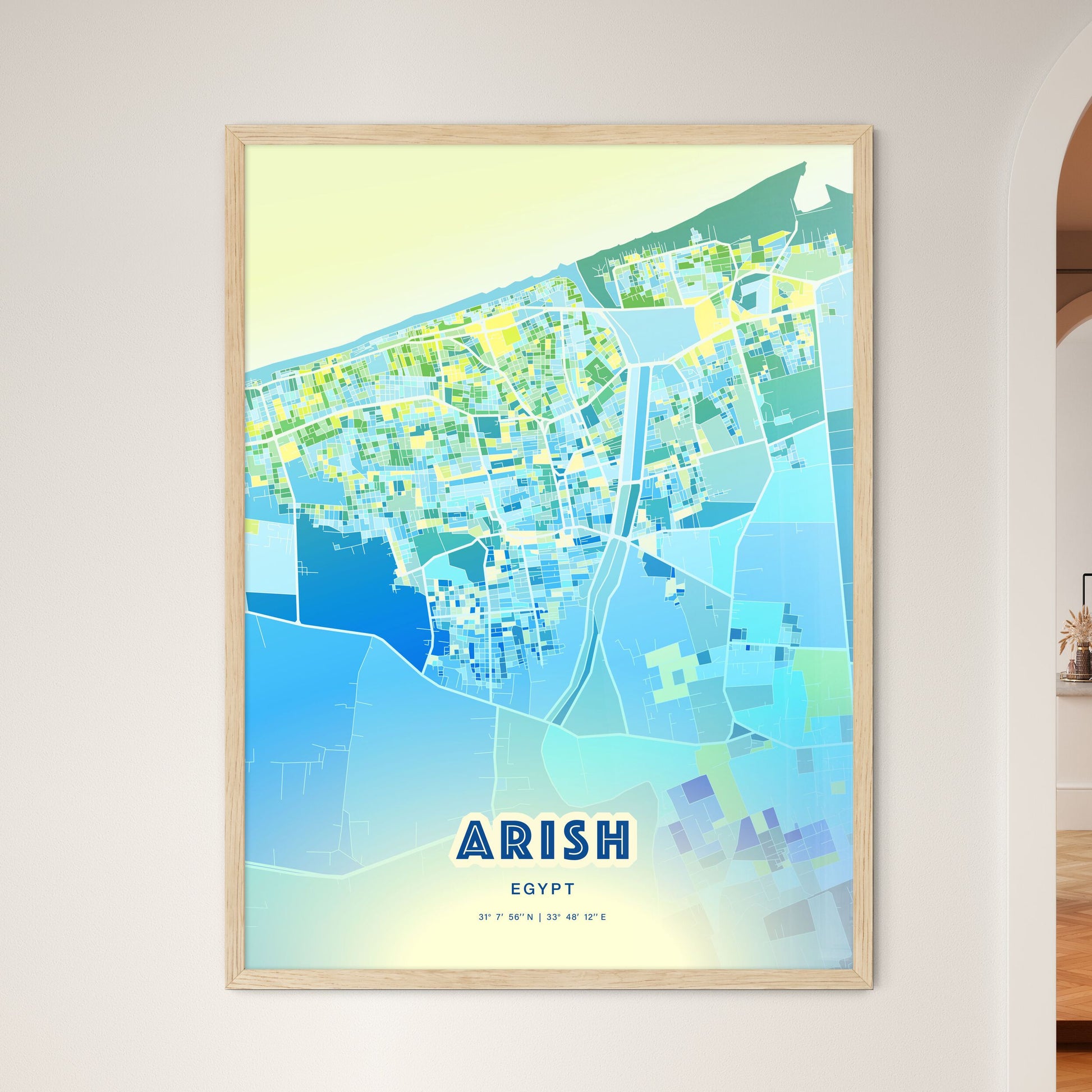 Colorful ARISH EGYPT Fine Art Map Cool Blue