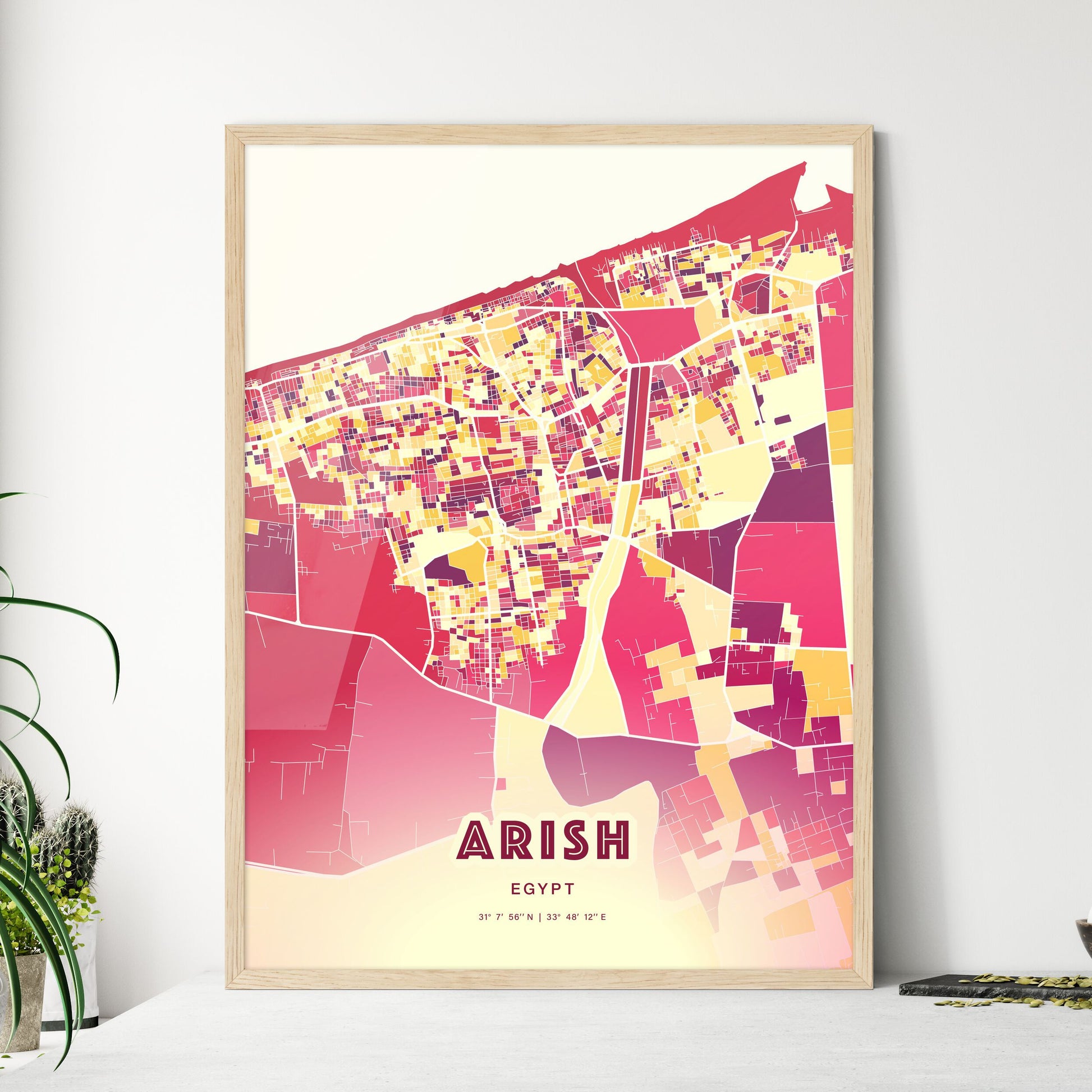 Colorful ARISH EGYPT Fine Art Map Hot Red