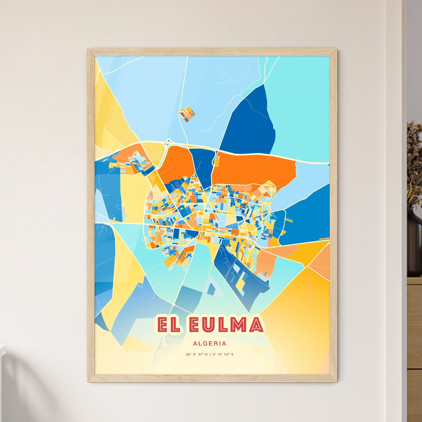 Colorful EL EULMA ALGERIA Fine Art Map Blue Orange