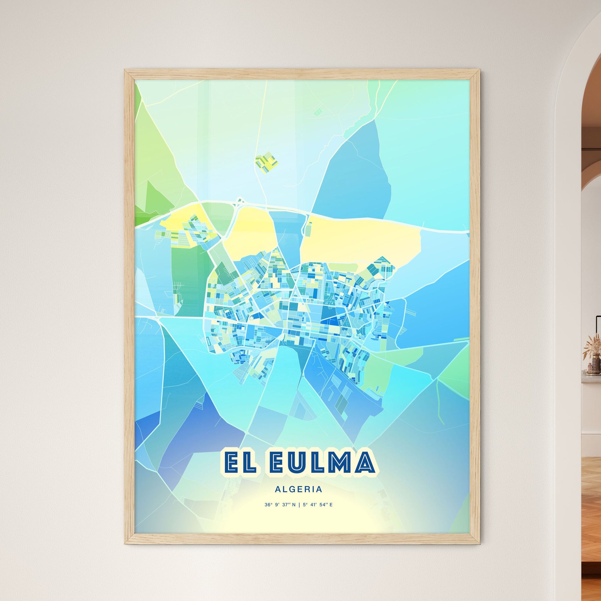 Colorful EL EULMA ALGERIA Fine Art Map Cool Blue