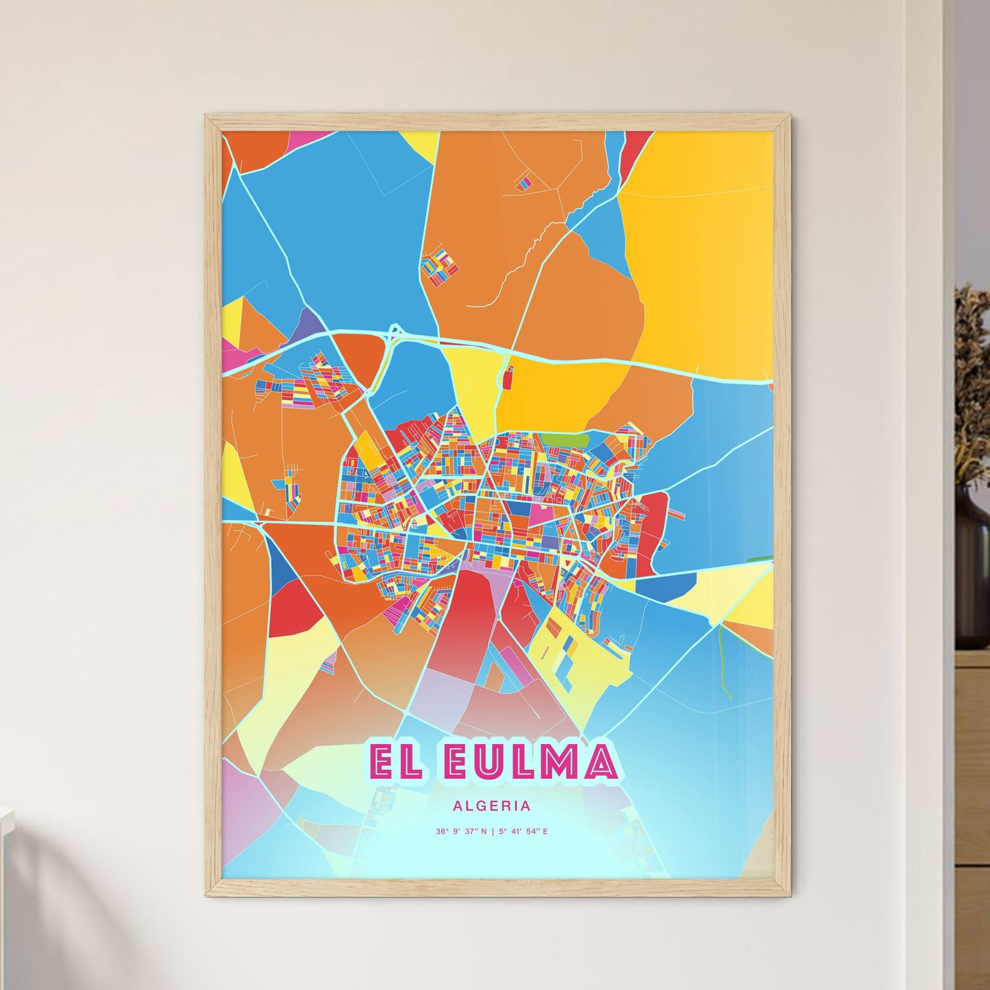 Colorful EL EULMA ALGERIA Fine Art Map Crazy Colors