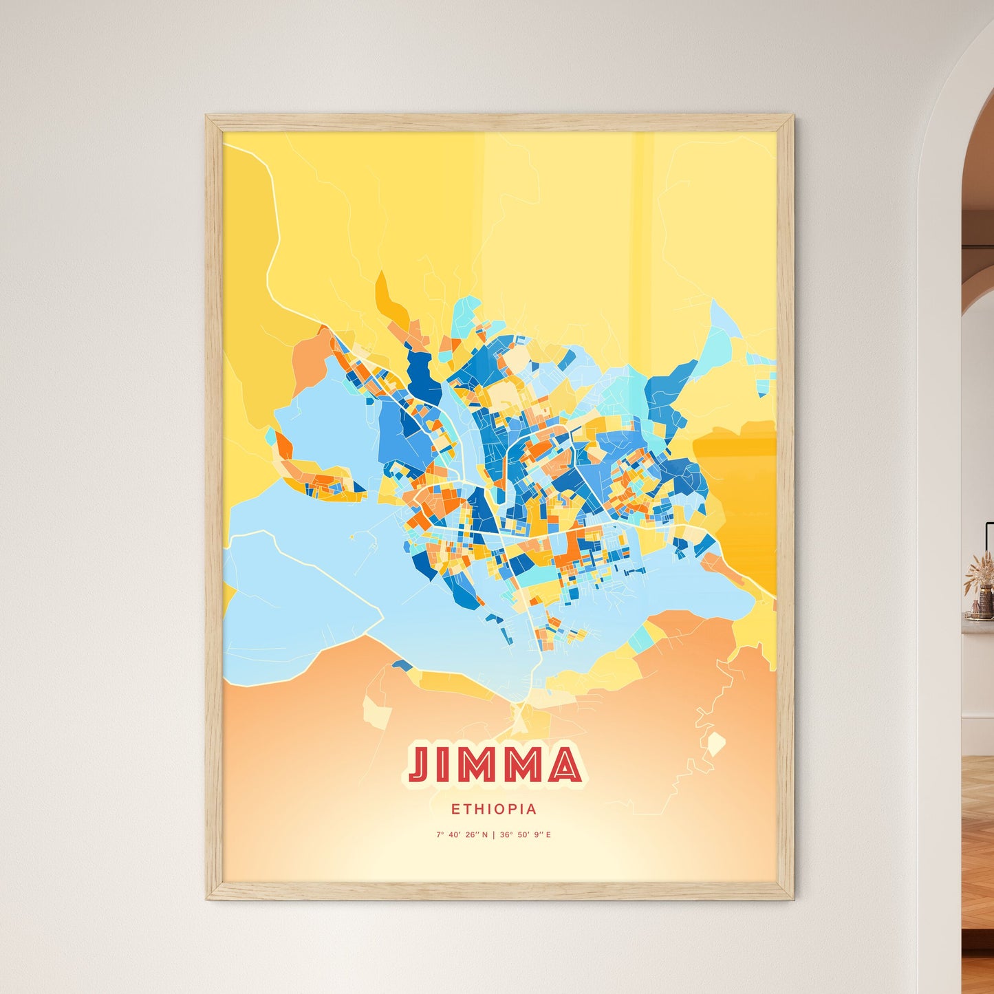 Colorful JIMMA ETHIOPIA Fine Art Map Blue Orange