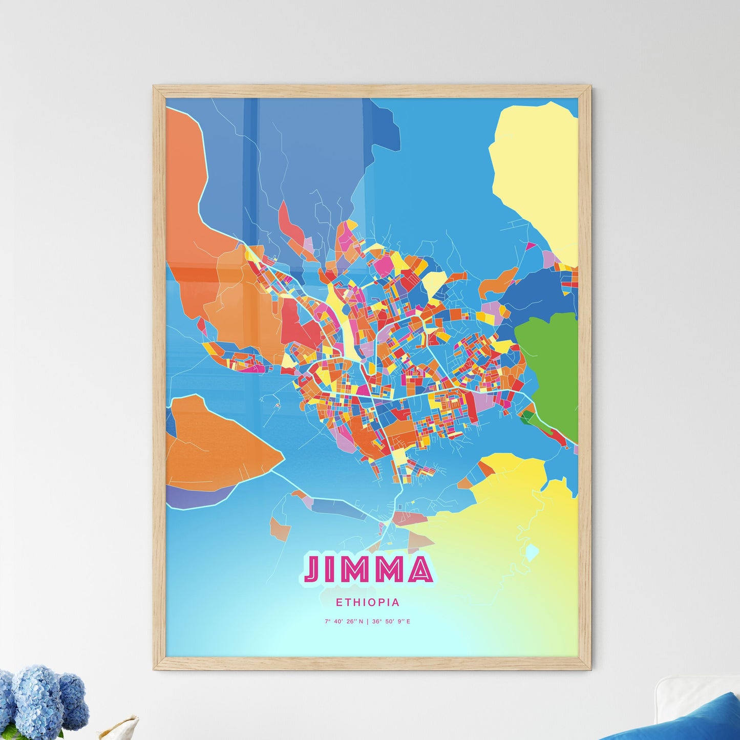 Colorful JIMMA ETHIOPIA Fine Art Map Crazy Colors