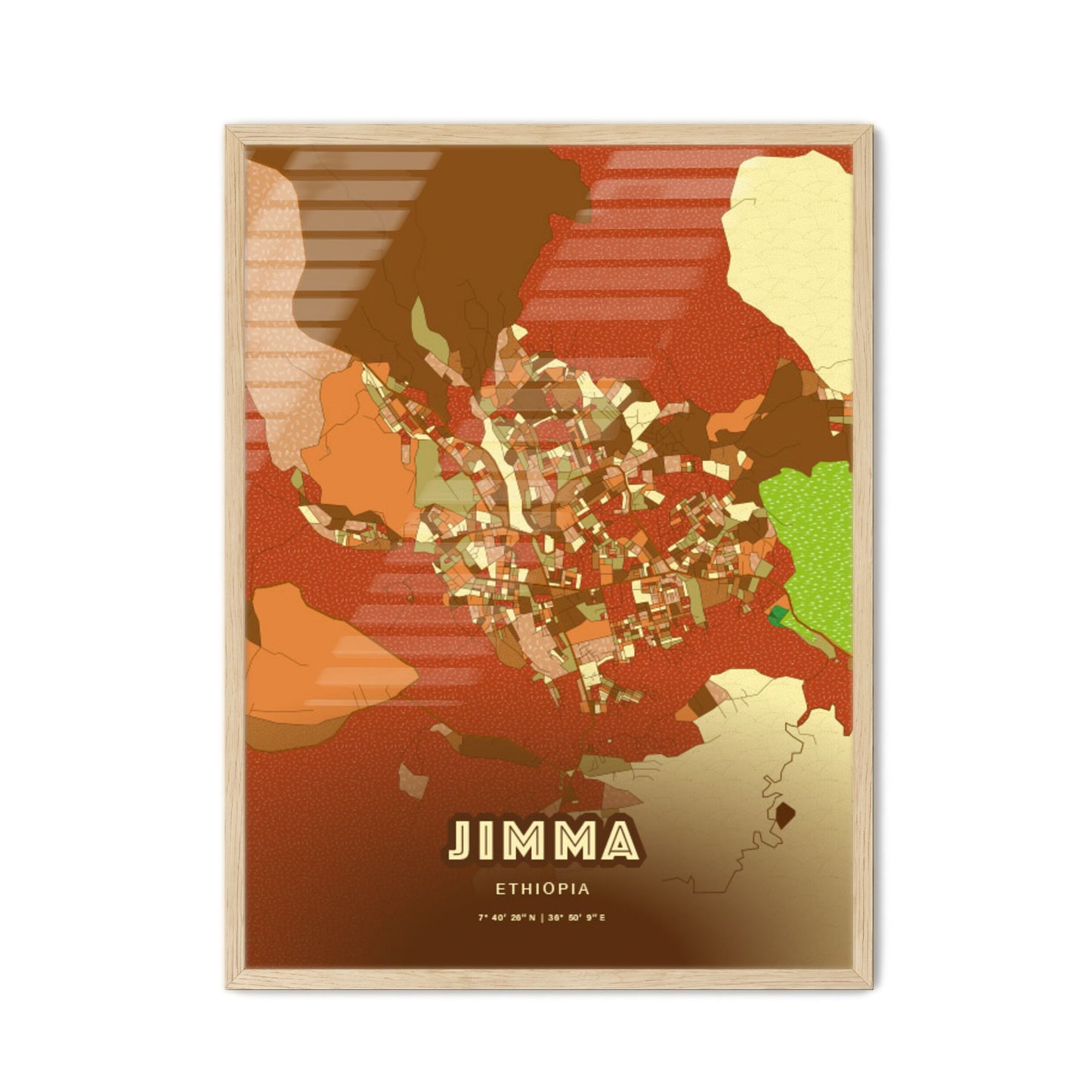 Colorful JIMMA ETHIOPIA Fine Art Map Farmhouse