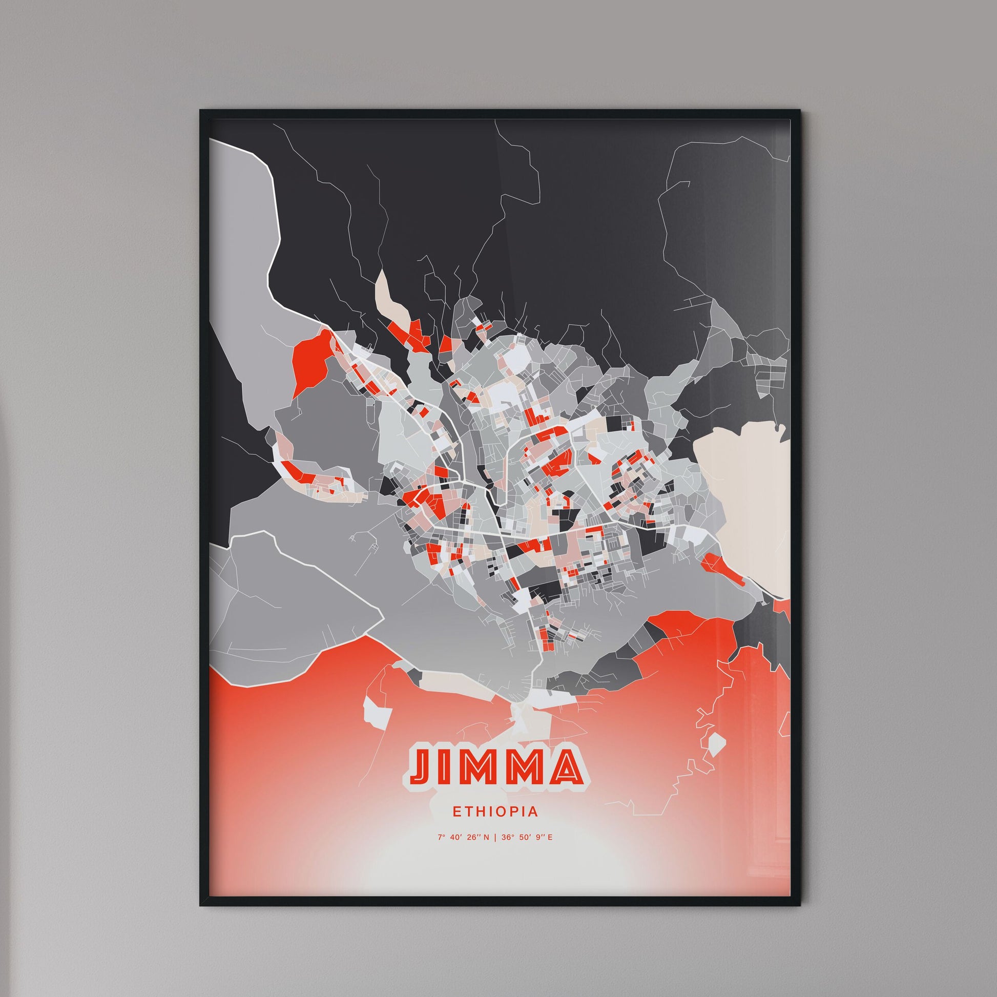 Colorful JIMMA ETHIOPIA Fine Art Map Modern