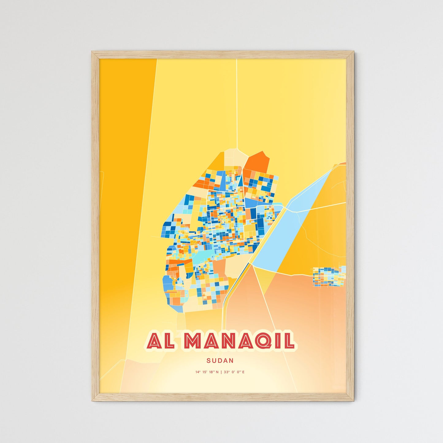 Colorful AL MANAQIL SUDAN Fine Art Map Blue Orange